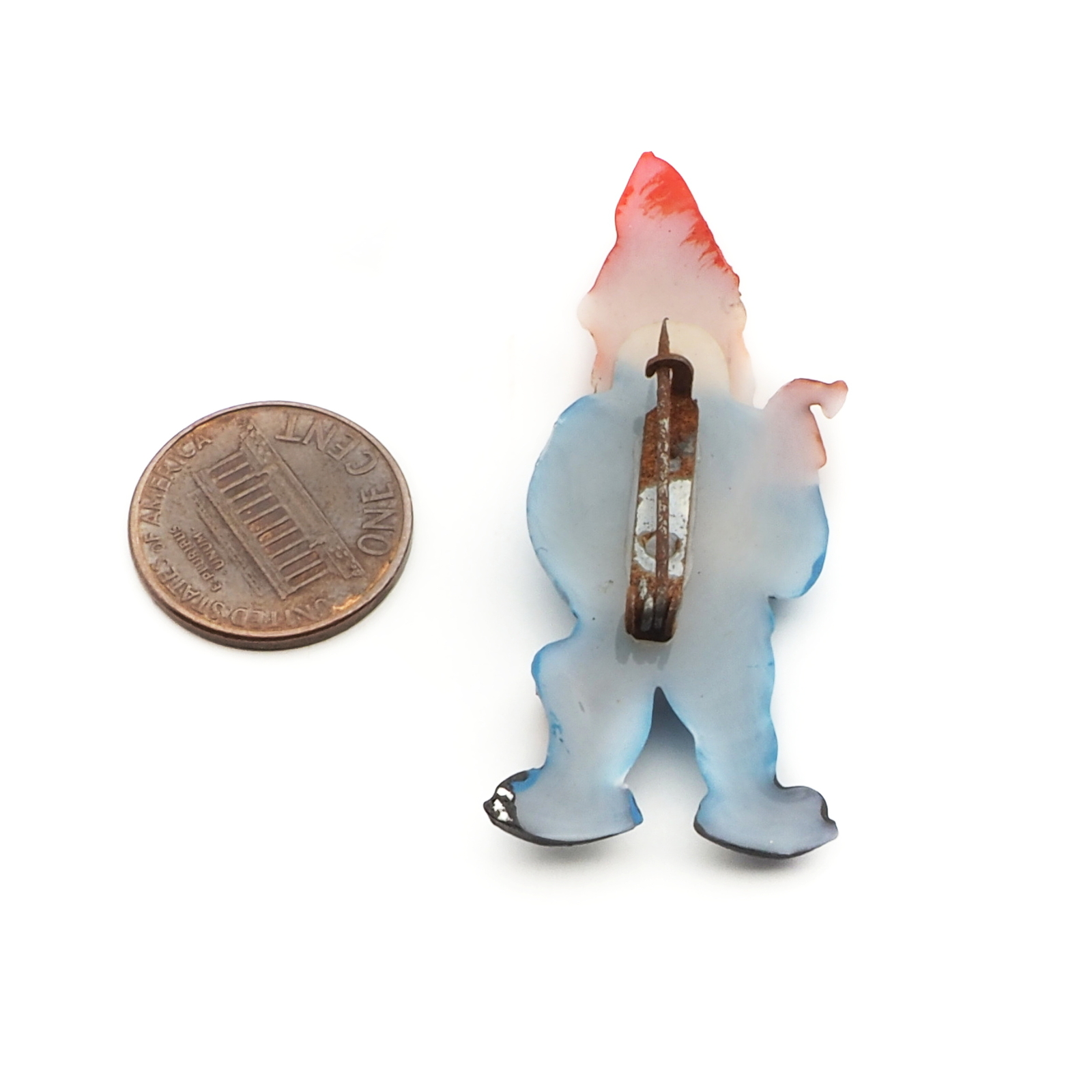Vintage Art Deco hand painted gnome celluloid pin brooch 