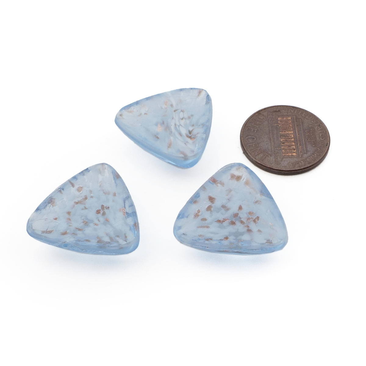 Lot (3) Czech vintage blue clear marble aventurine triangle glass cabochons 20mm