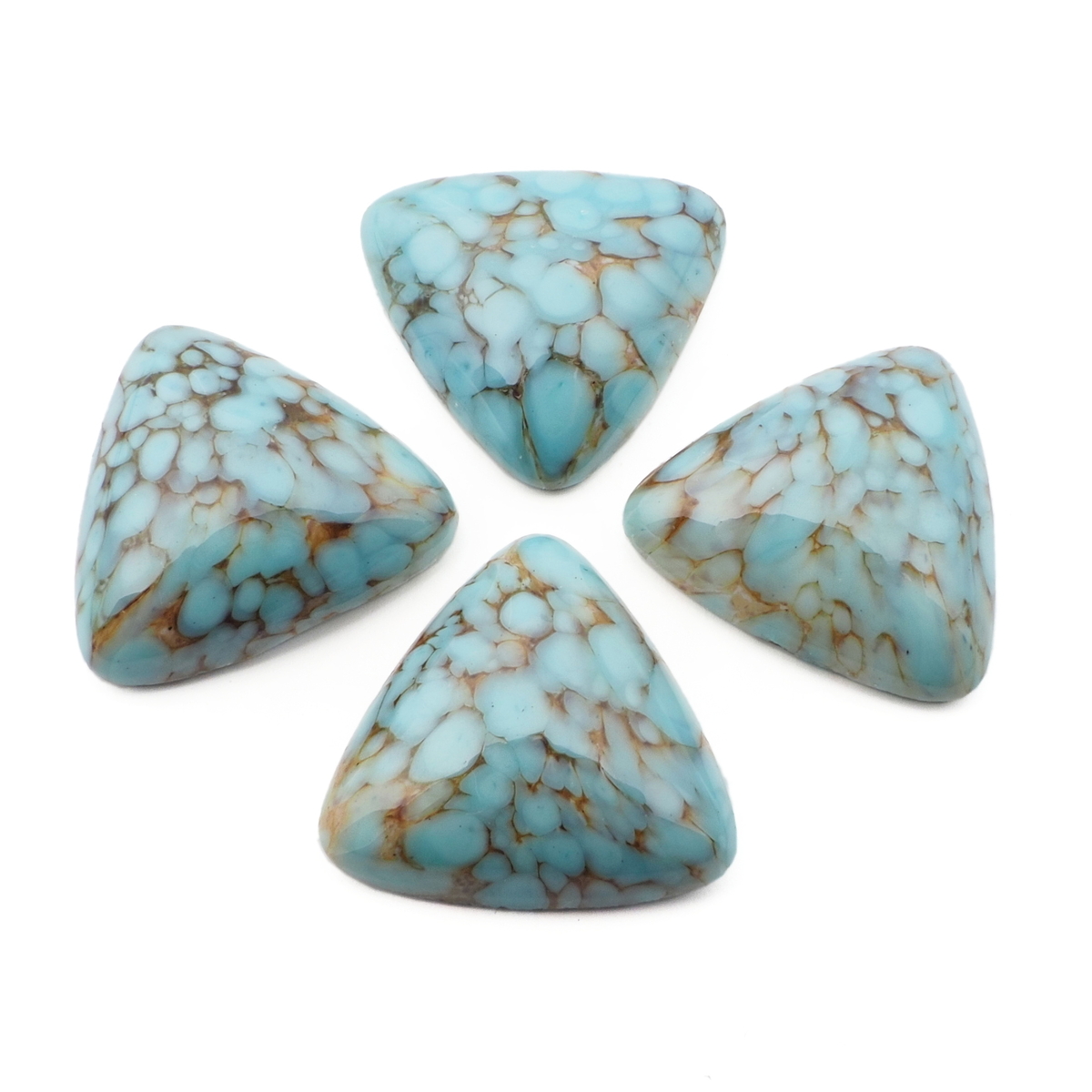 Lot (4) Czech vintage blue matrix marble triangle glass cabochons 20mm