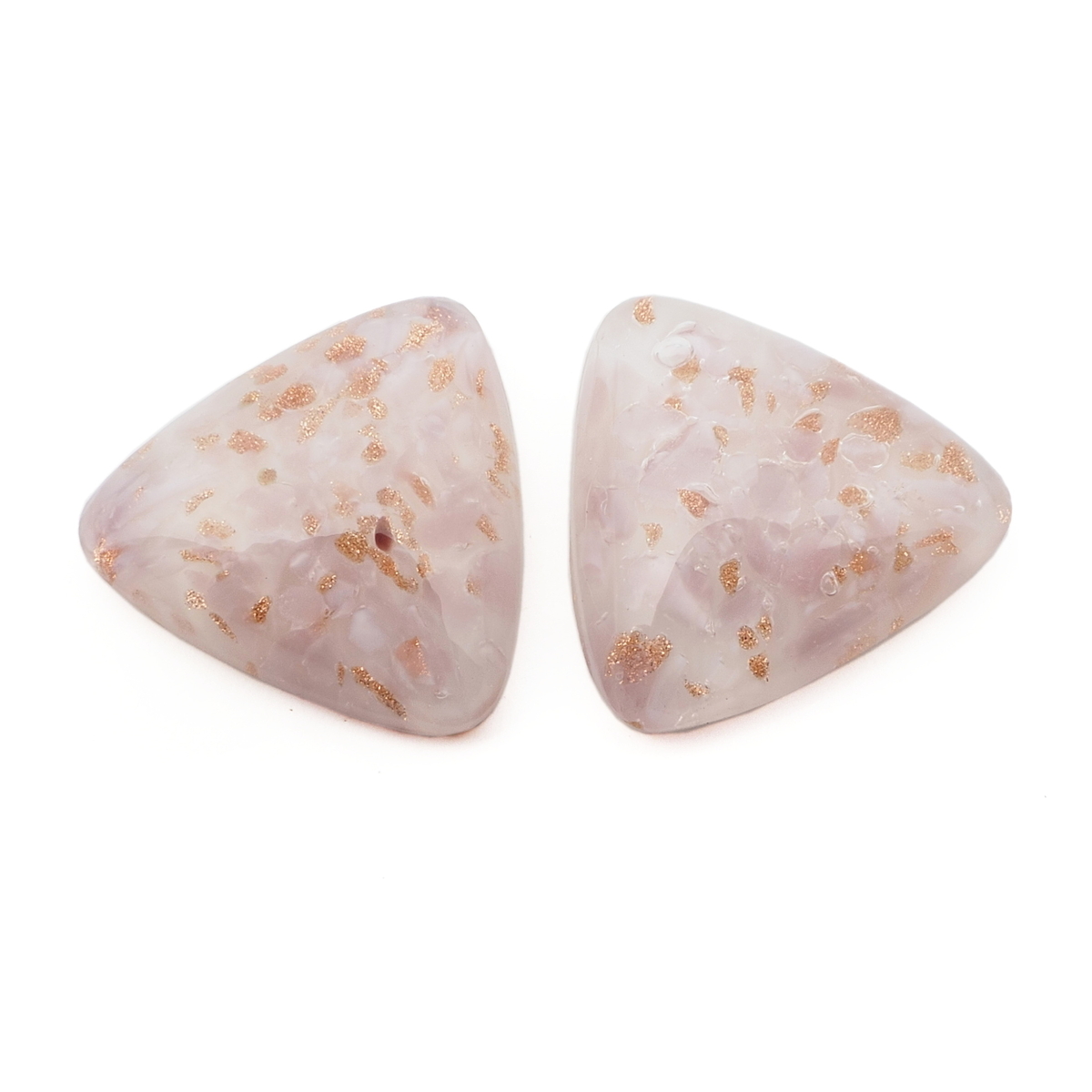 Lot (2) Czech vintage pink satin aventurine triangle glass cabochons 20mm