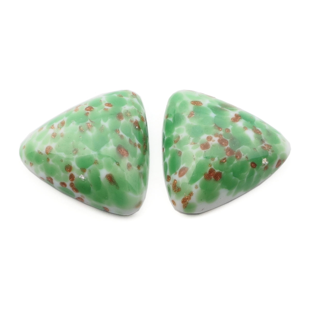 Lot (2) Czech vintage green marble triangle glass cabochons 20mm