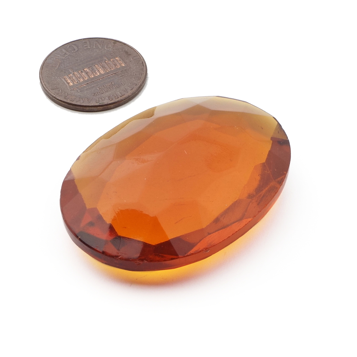 Large Czech vintage oval faceted amber topaz glass rhinestone 40x30mm