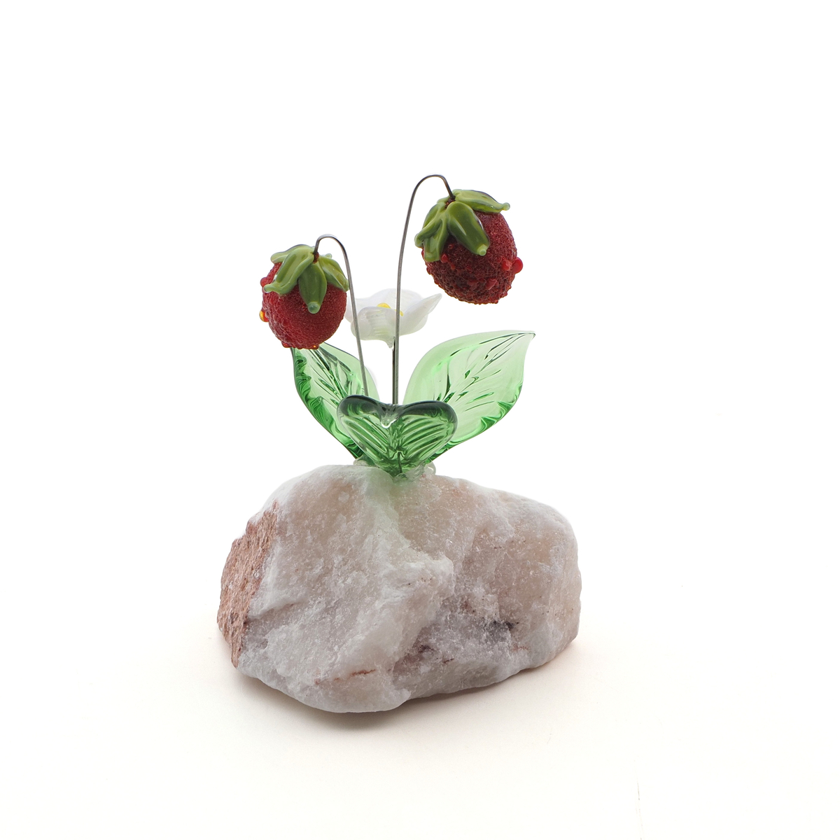 Czech lampwork glass bead wild alpine strawberry on stone art ornament 