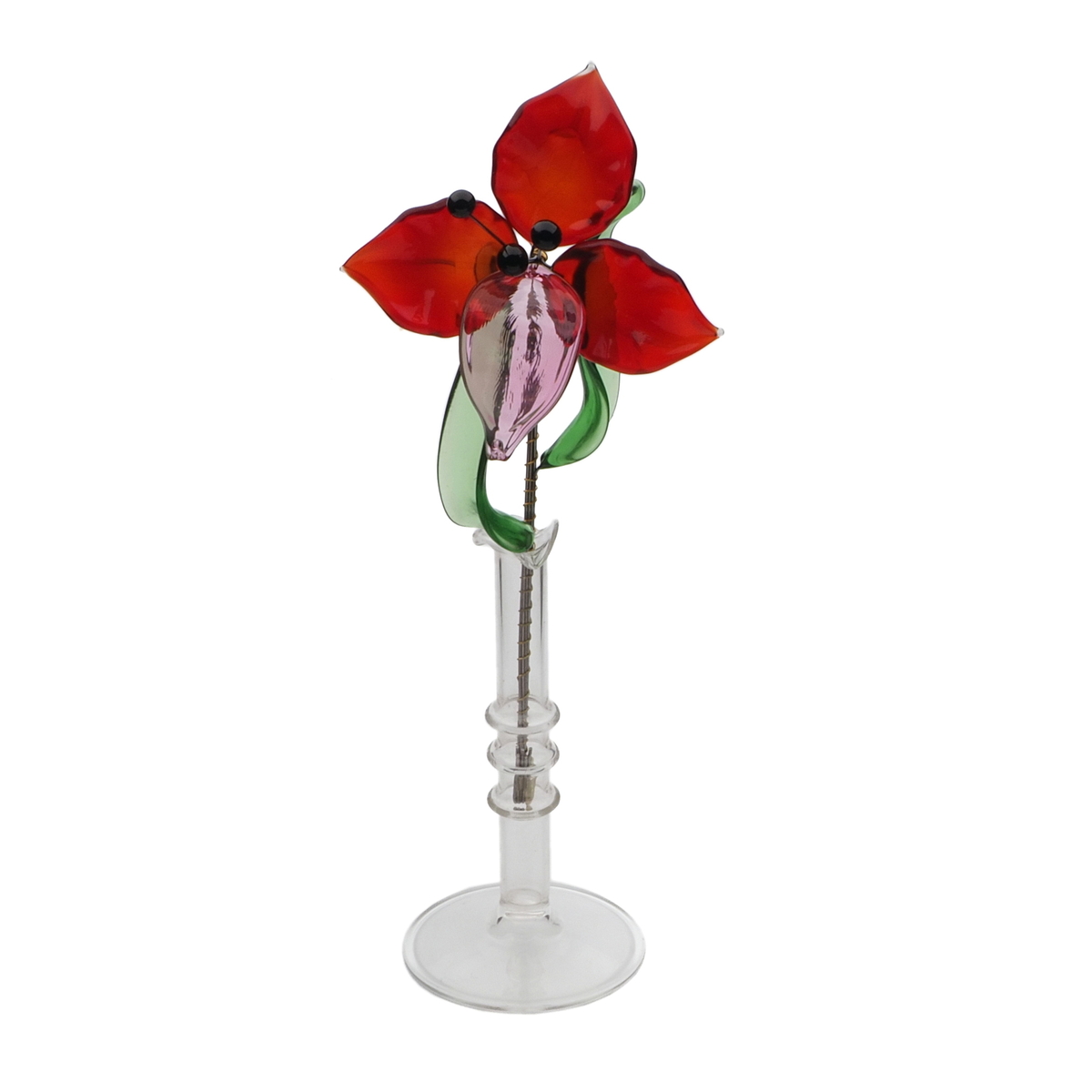 Czech lampwork glass bead mini red flower stem vase decoration ornament