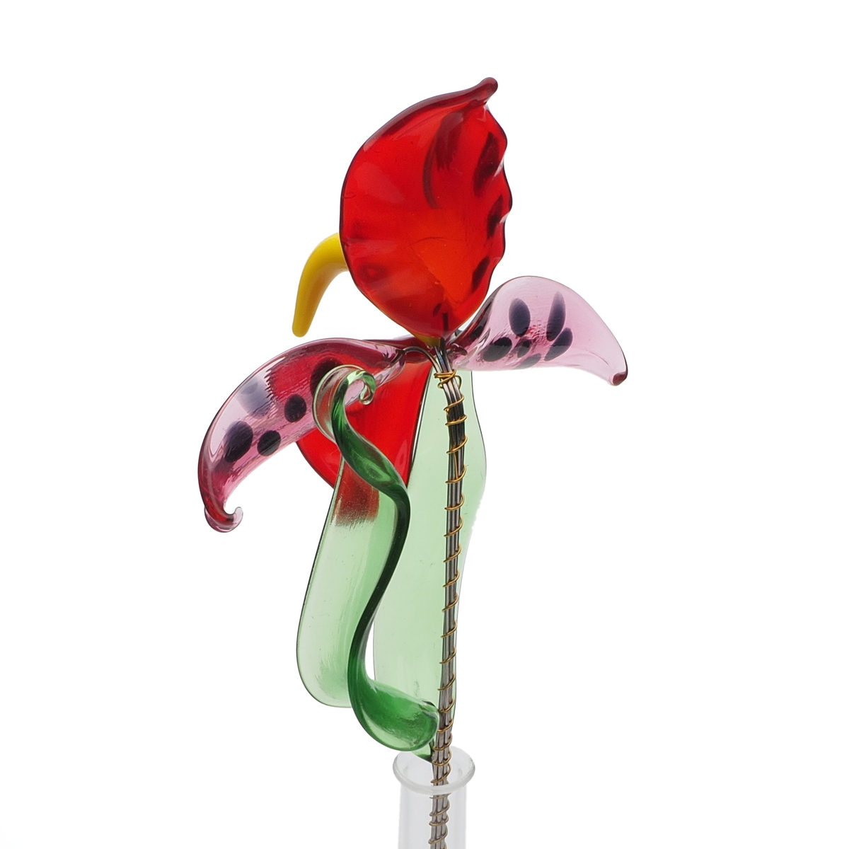 Czech lampwork glass bead mini red orchid flower stem vase decoration ornament
