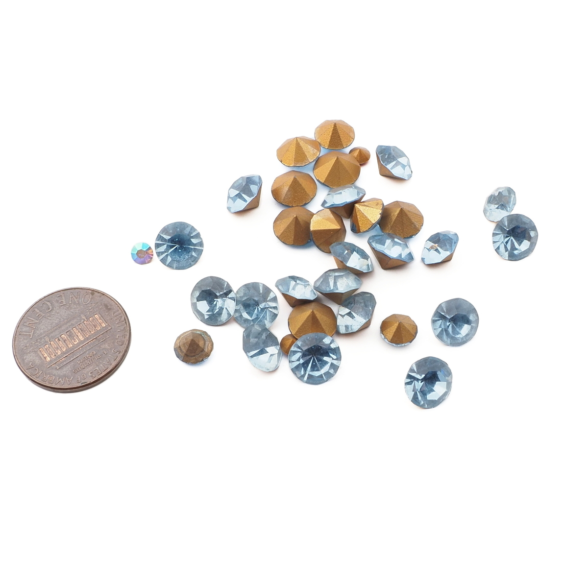 Lot (29) Czech vintage foiled blue glass rhinestones 