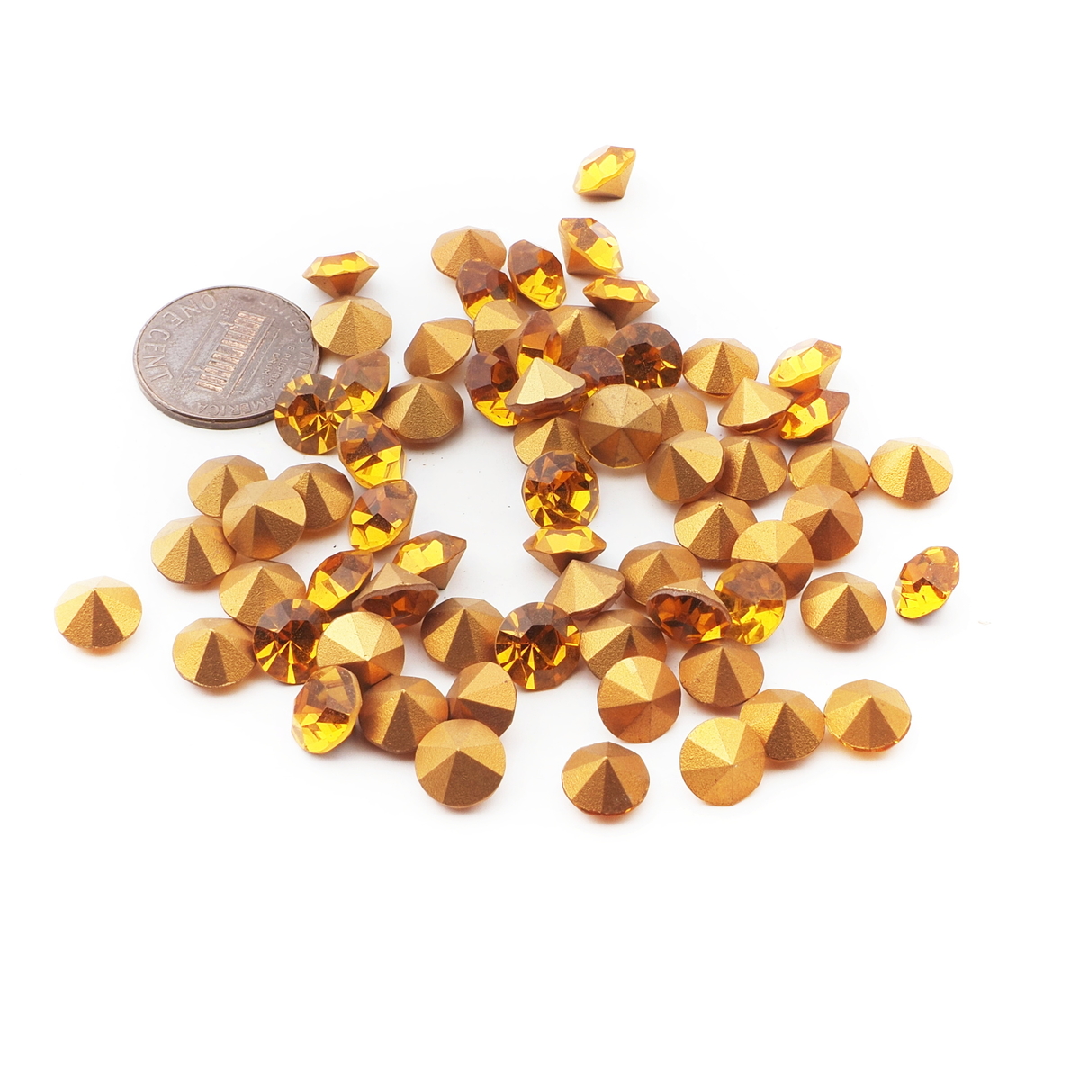 Lot (68) Czech vintage foiled golden topaz glass rhinestones 8mm