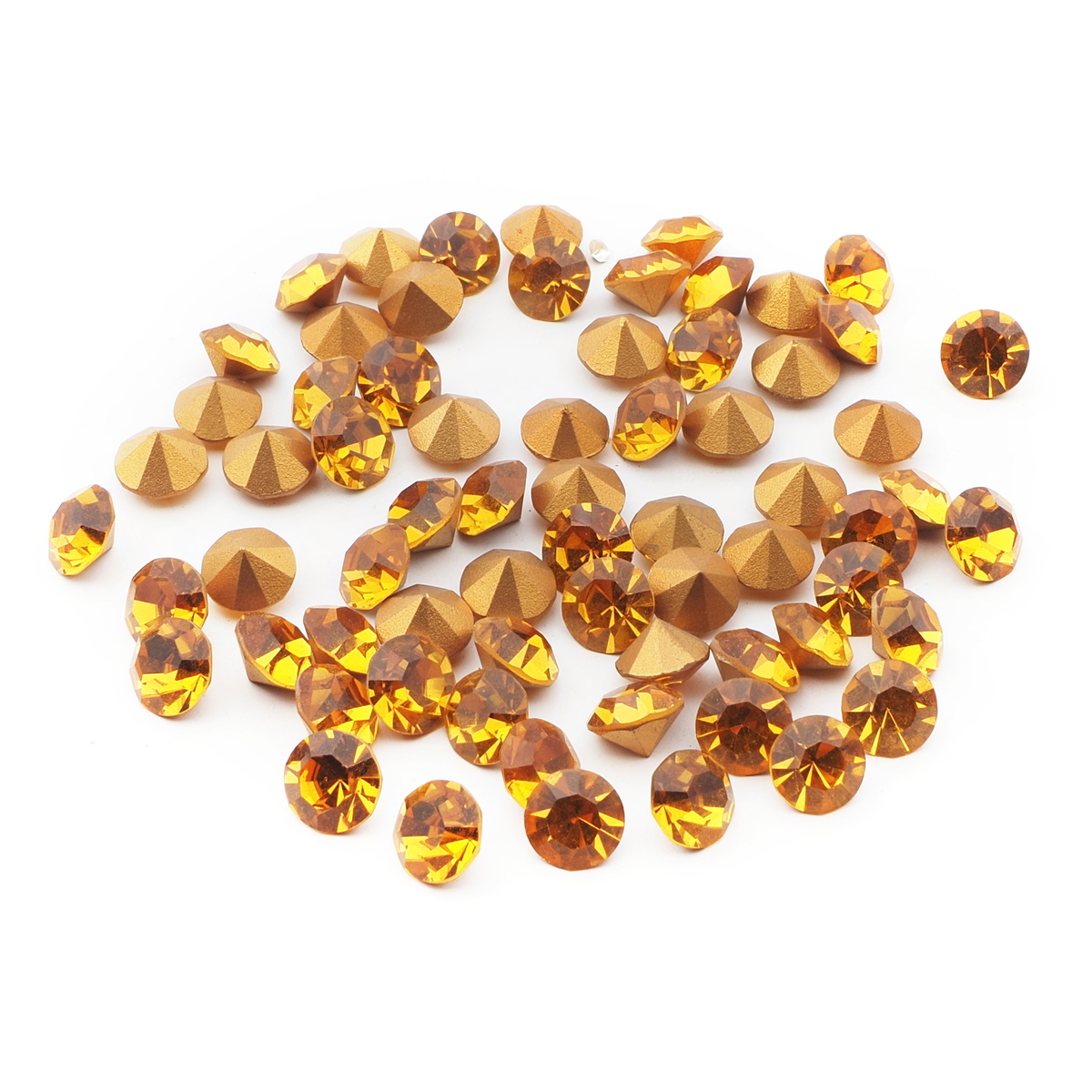 Lot (68) Czech vintage foiled golden topaz glass rhinestones 8mm