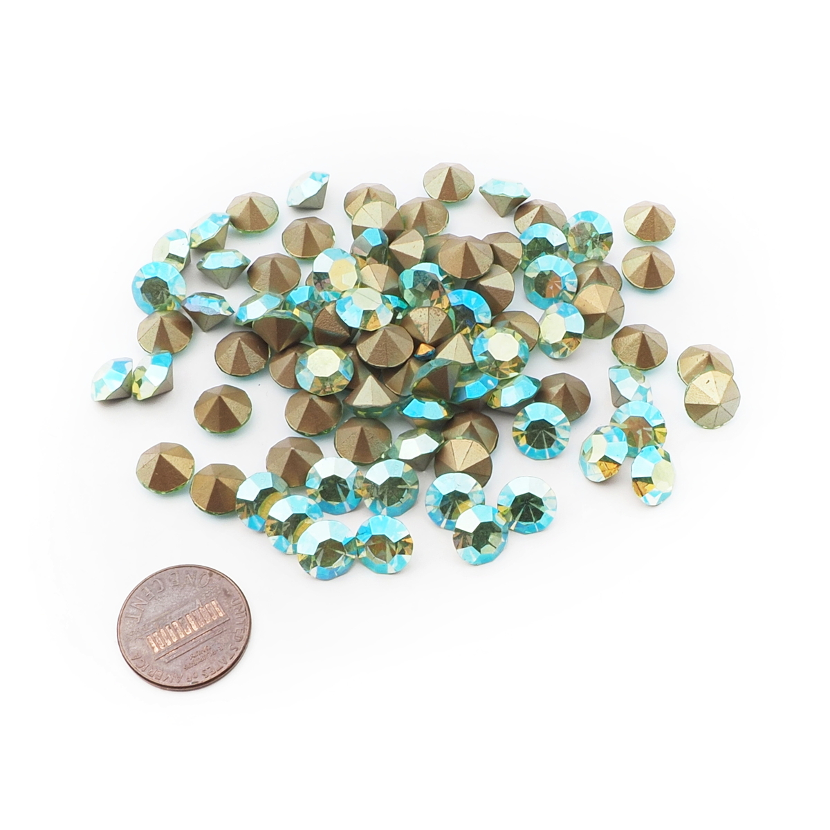 Lot (85) Czech vintage round faceted foiled AB glass rhinestones 9mm