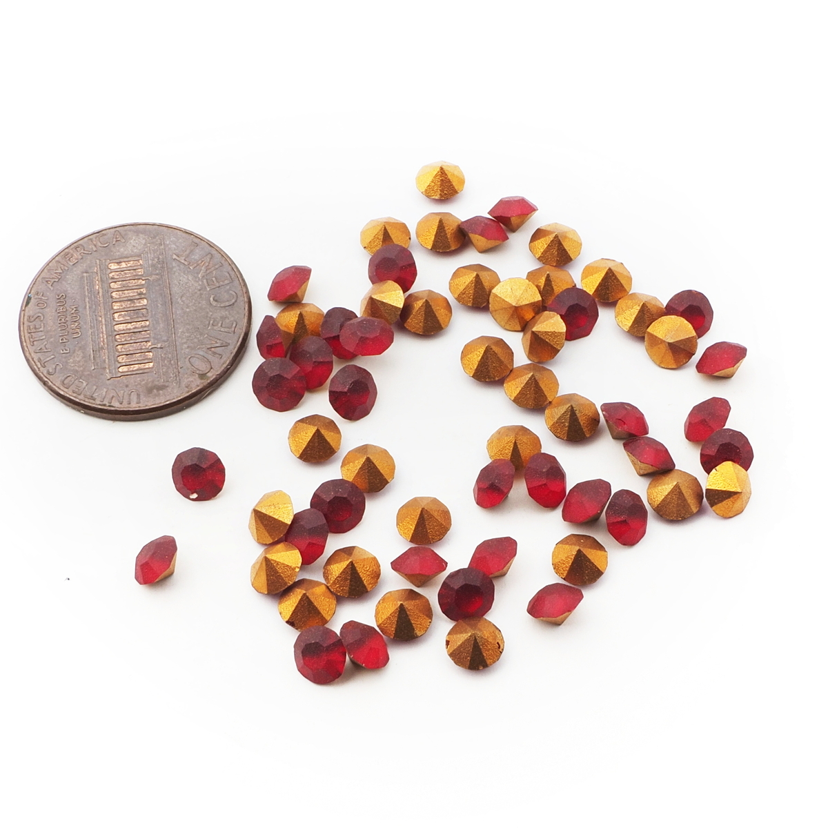 Lot (58) Czech vintage foiled round frost red glass rhinestones 4.5mm
