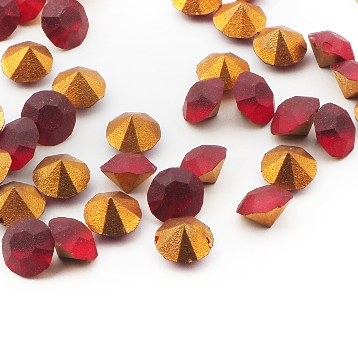Lot (58) Czech vintage foiled round frost red glass rhinestones 4.5mm