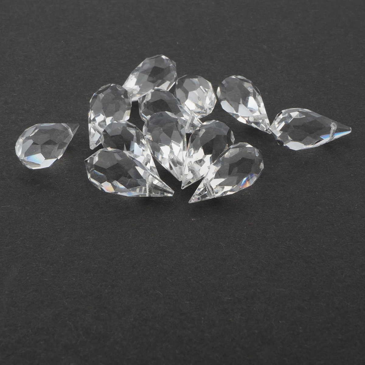 Lot (12) vintage Czech crystal clear teardrop faceted pendant glass beads 19/20mm