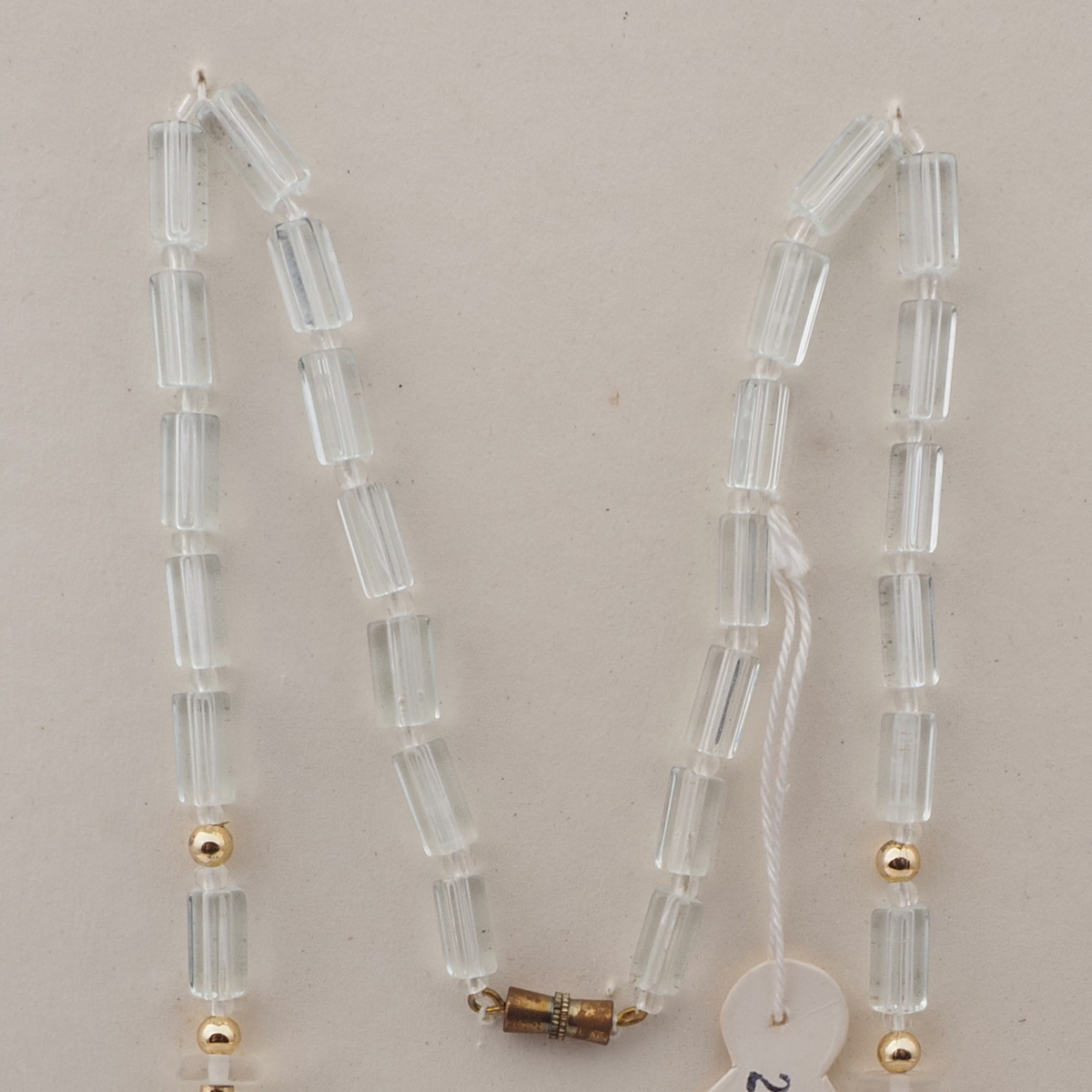 Vintage Czech necklace frost rondelle clear bugle glass beads 22"
