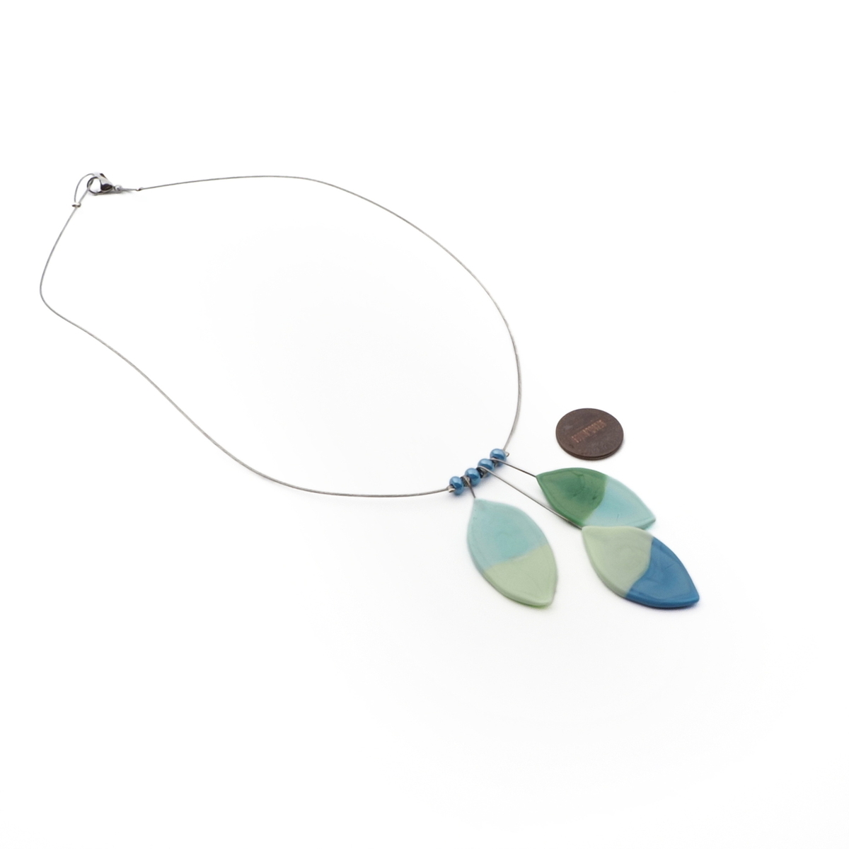 Czech lampwork bicolor uranium leaf glass bead necklace