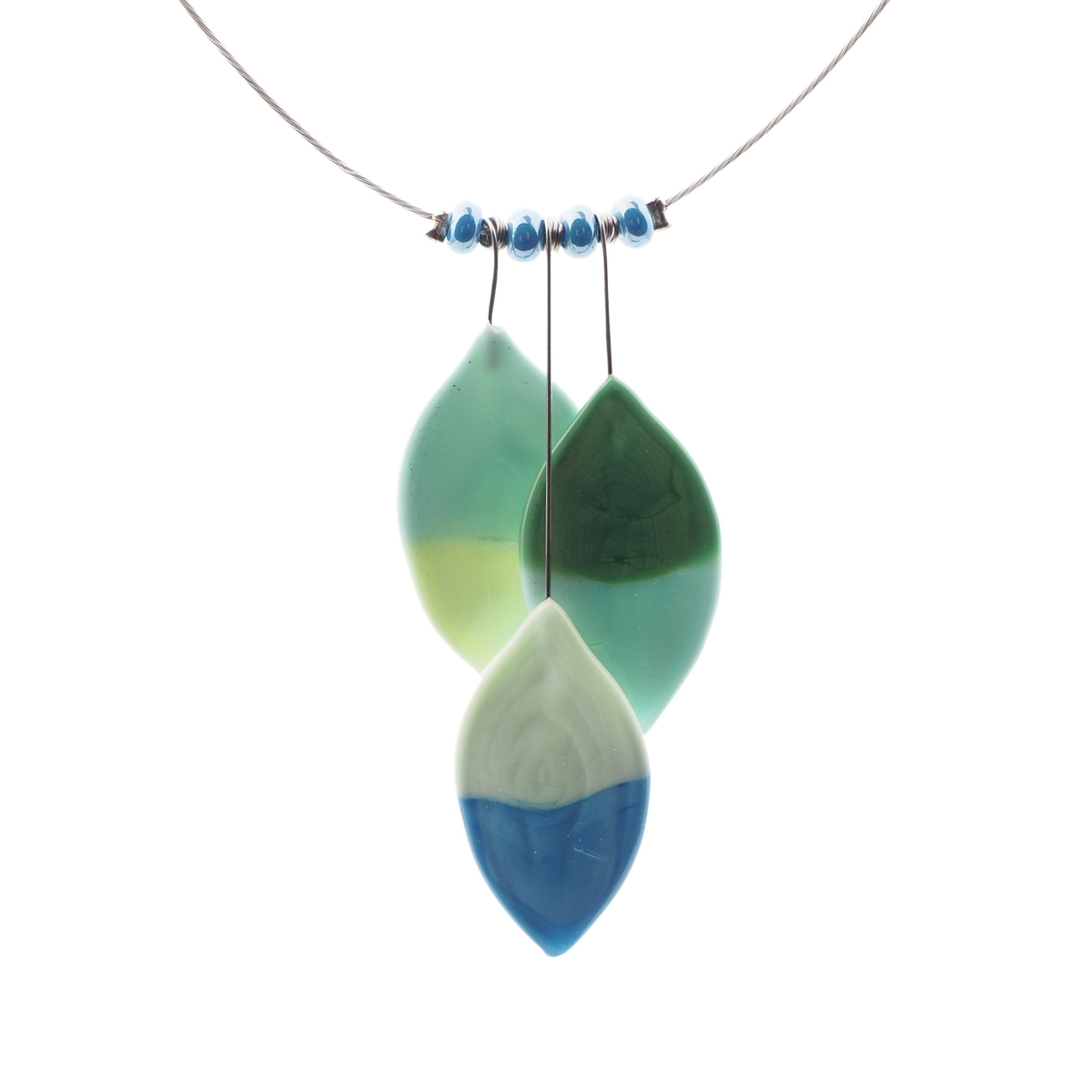 Czech lampwork bicolor uranium leaf glass bead necklace