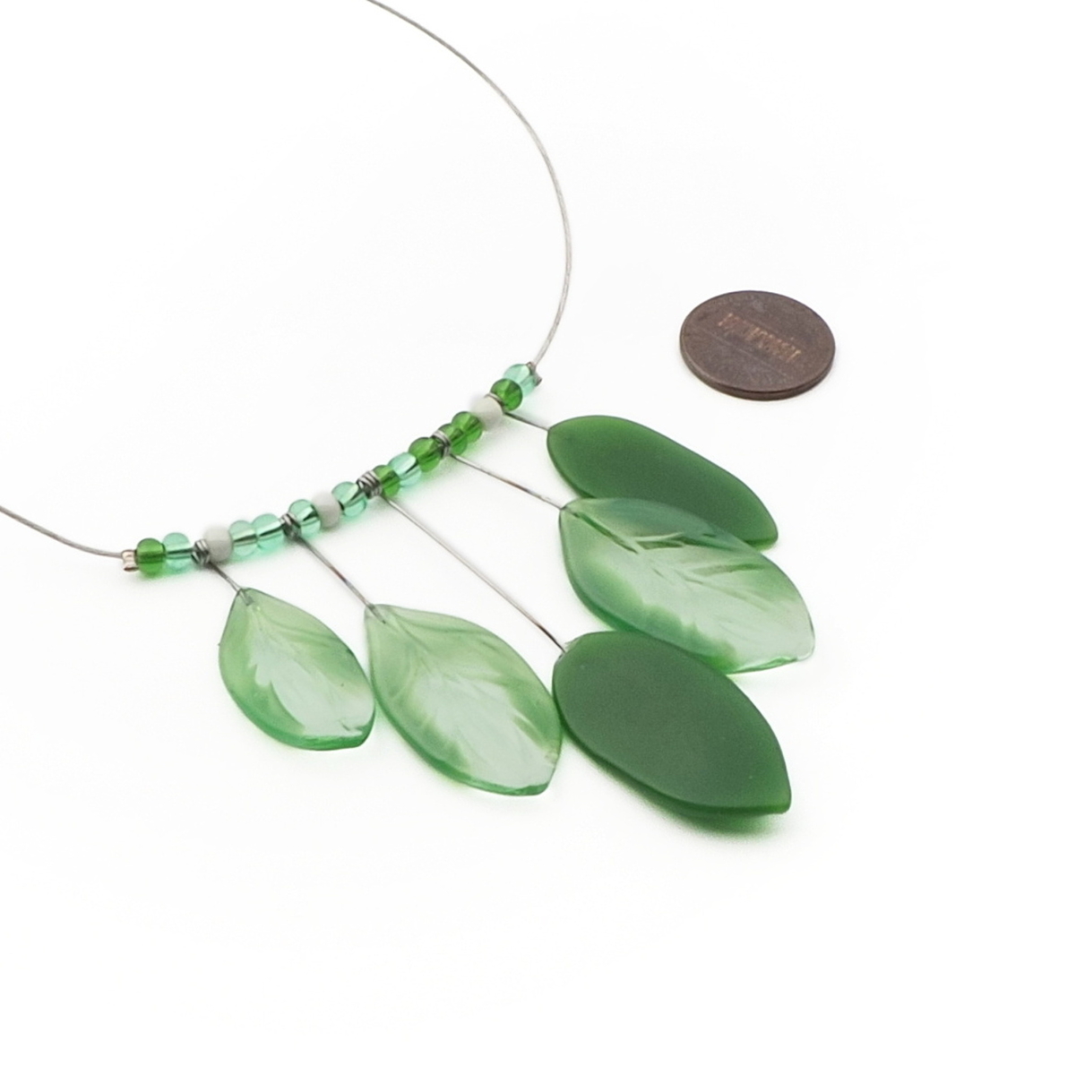 Czech lampwork green leaf glass bead necklace