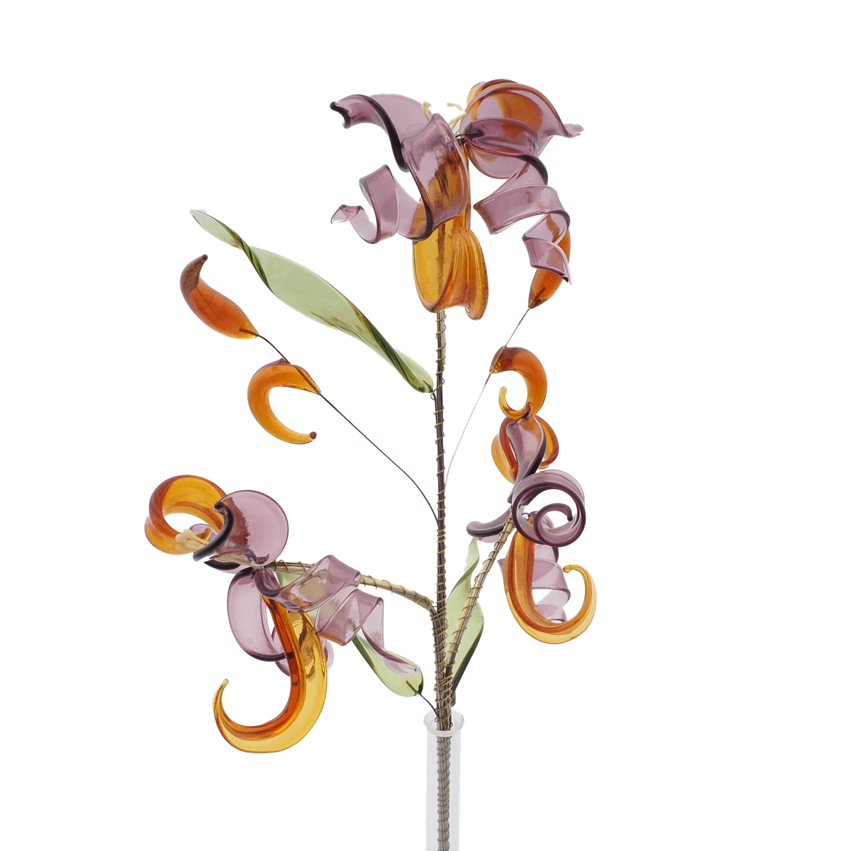 Czech lampwork glass bead purple topaz flower stem ornament 9"