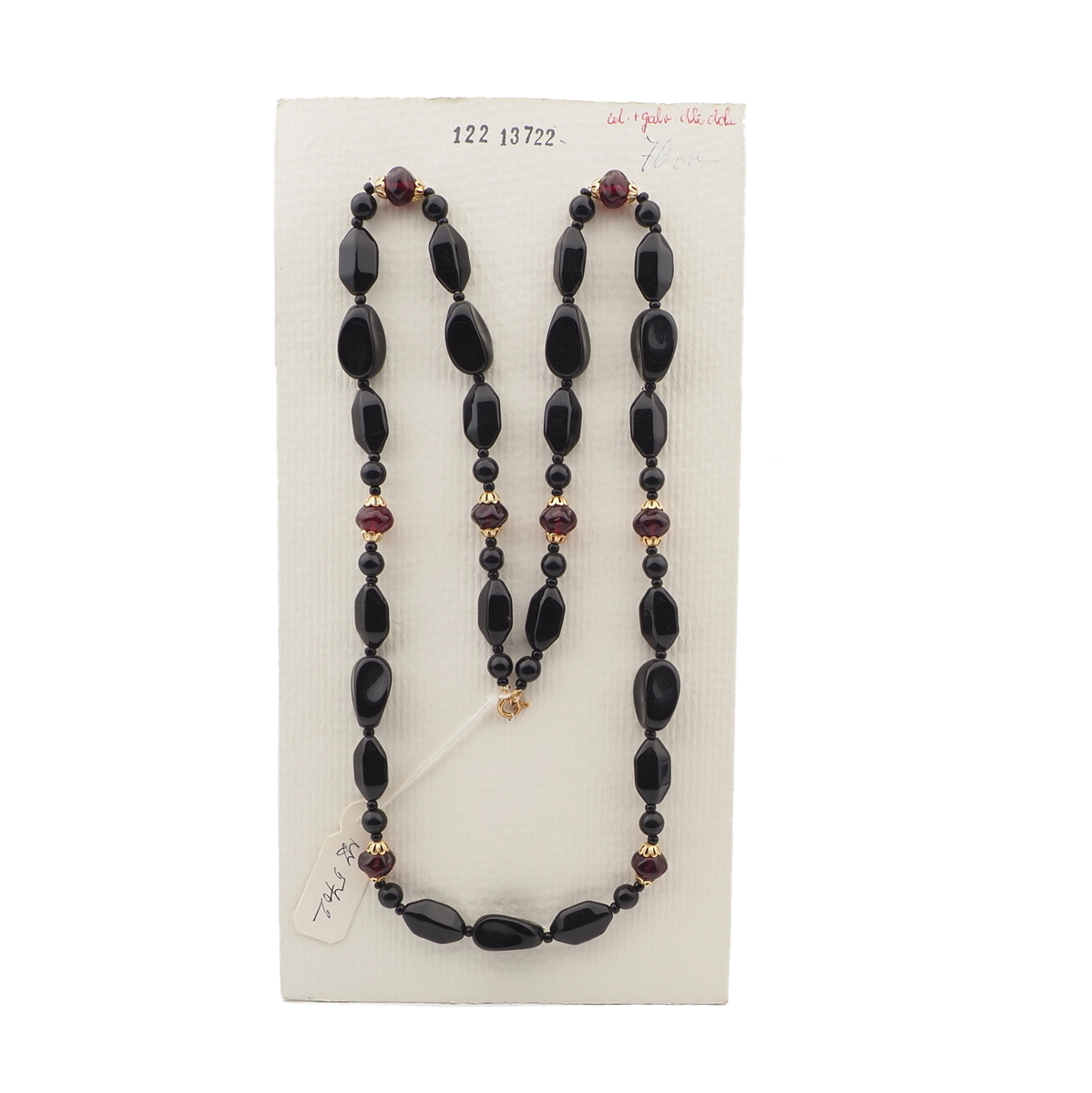Vintage Czech necklace black glass beads 27"