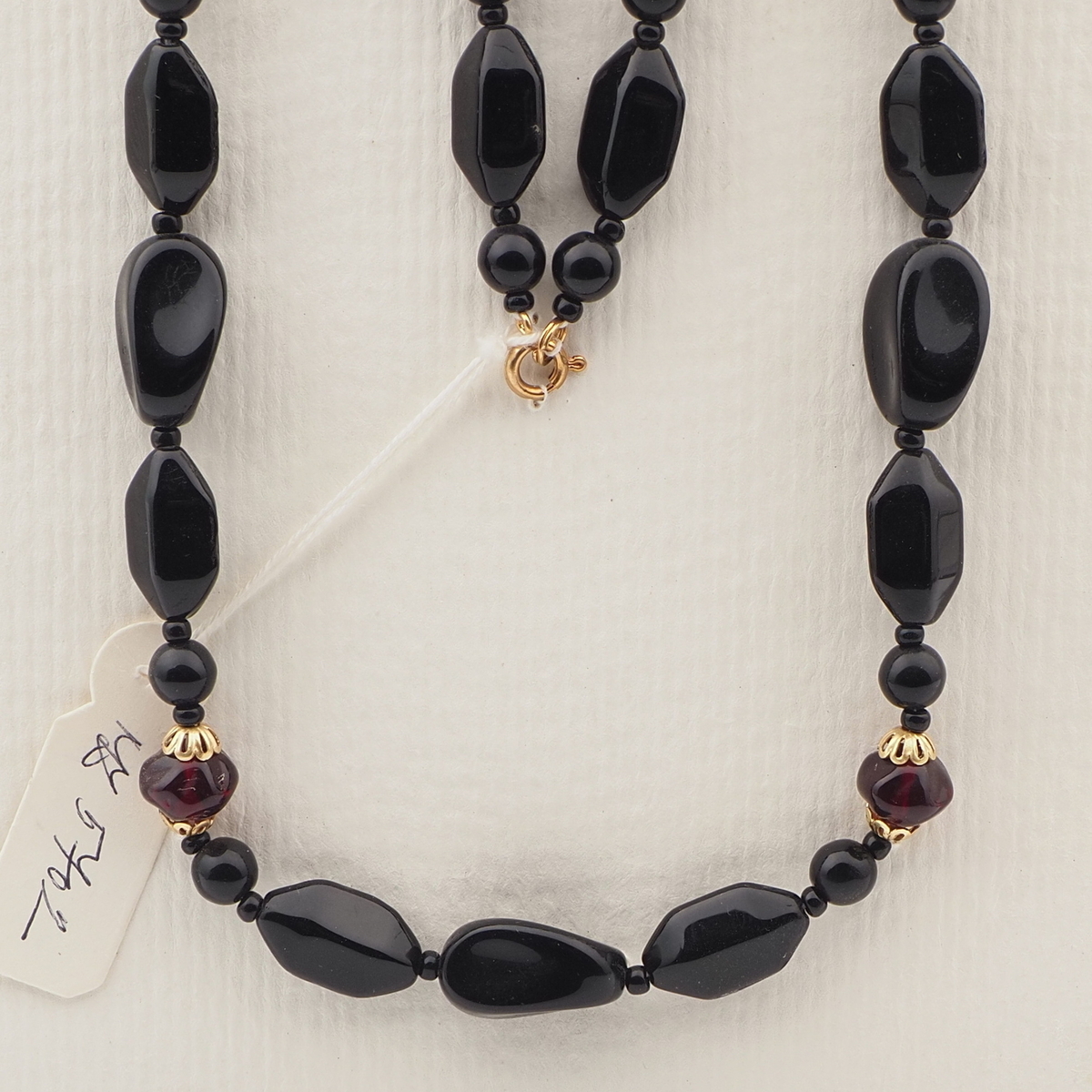 Vintage Czech necklace black glass beads 27"