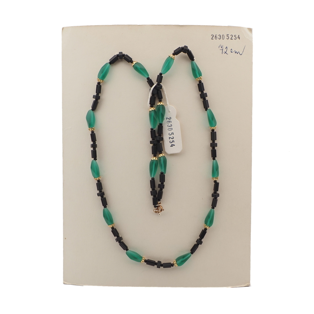 Vintage Czech necklace matte black frost green glass beads 