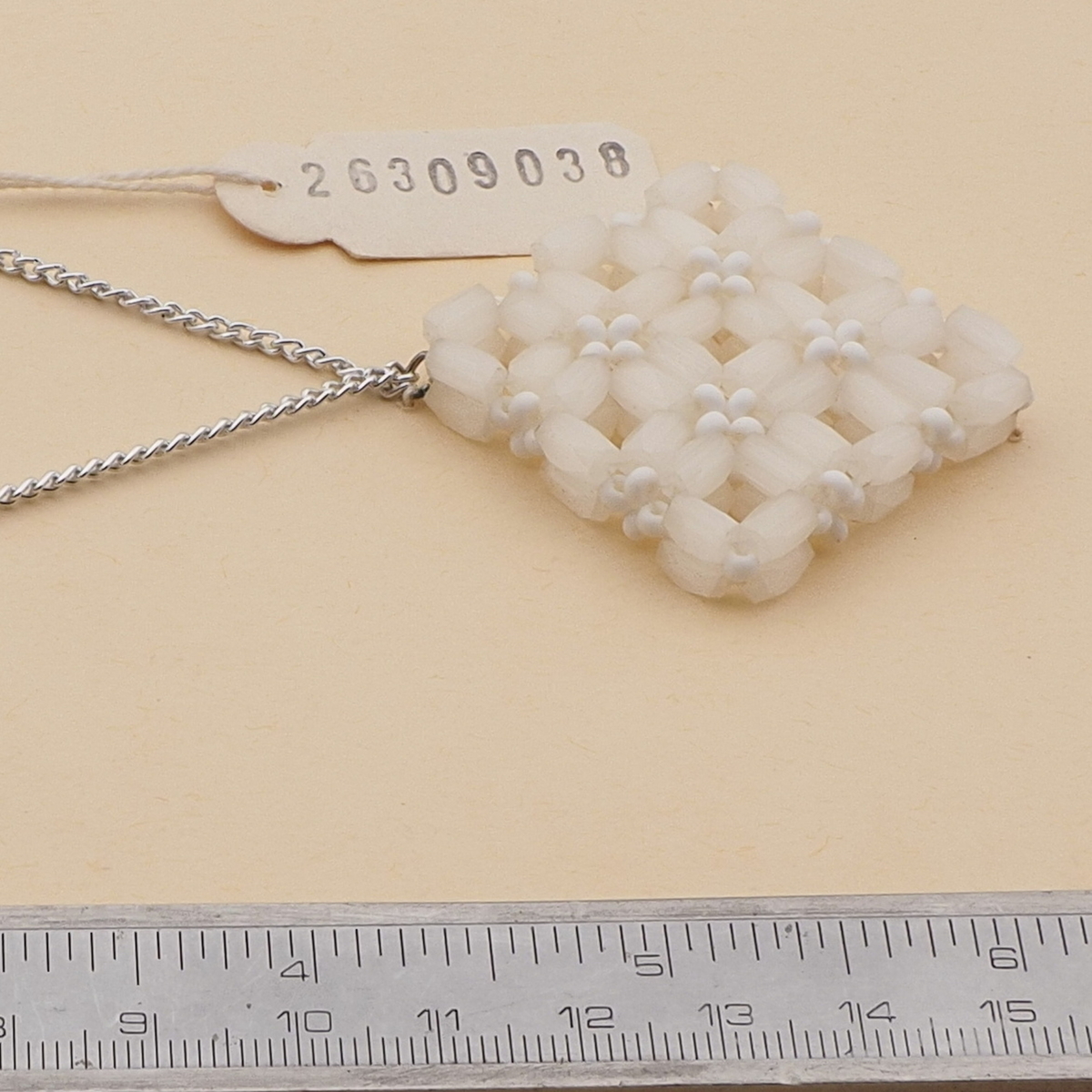 Vintage Czech silver chain necklace satin atlas glass bead pendant