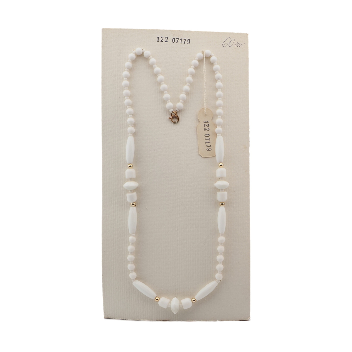 Vintage Czech necklace white round oval rondelle glass beads