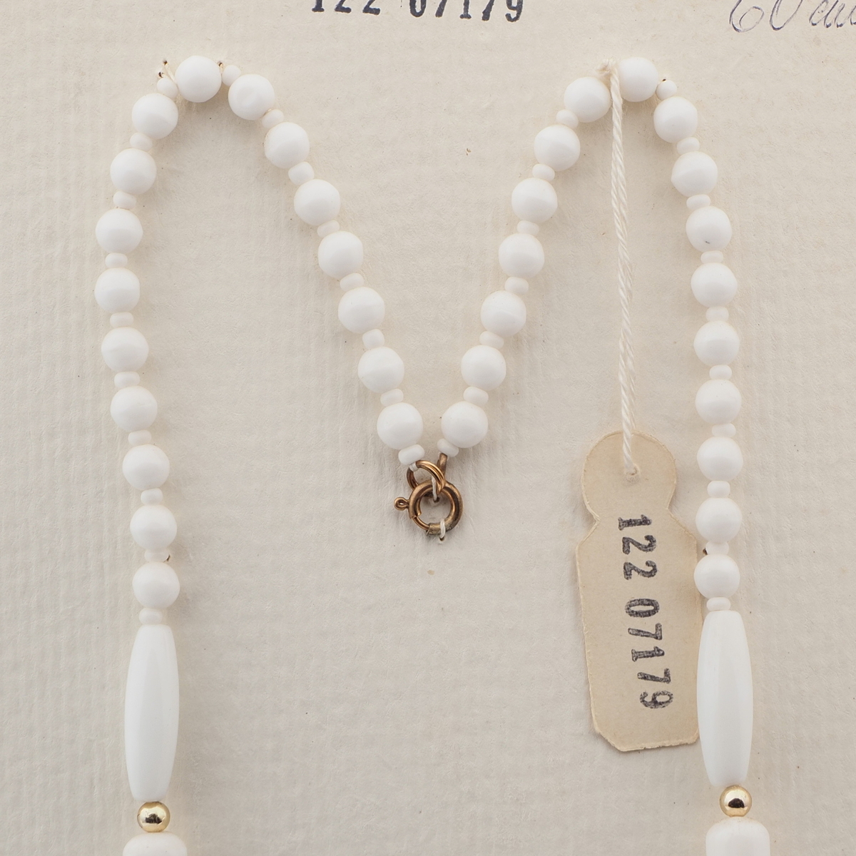 Vintage Czech necklace white round oval rondelle glass beads