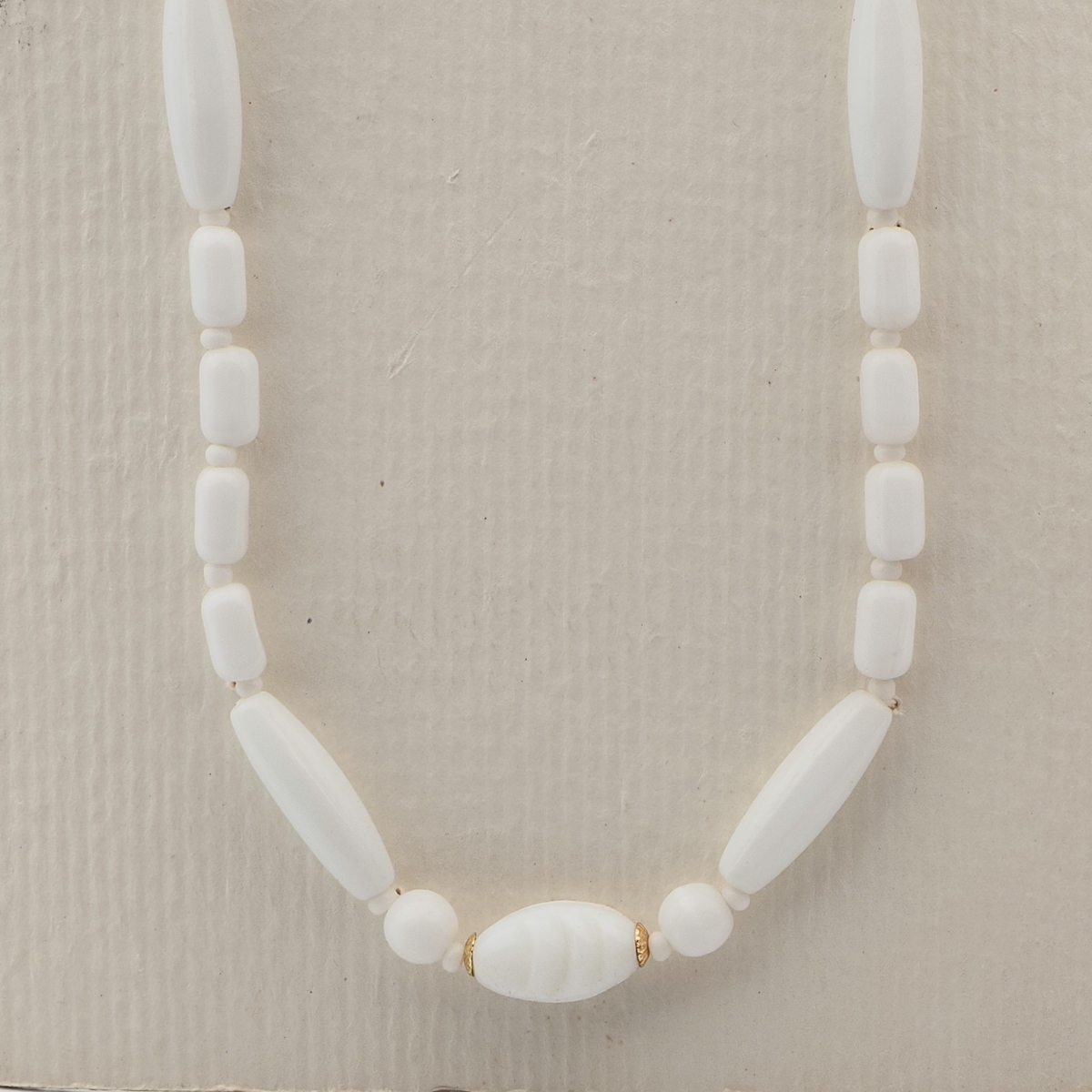 Vintage Czech necklace white round oval bugle glass beads 