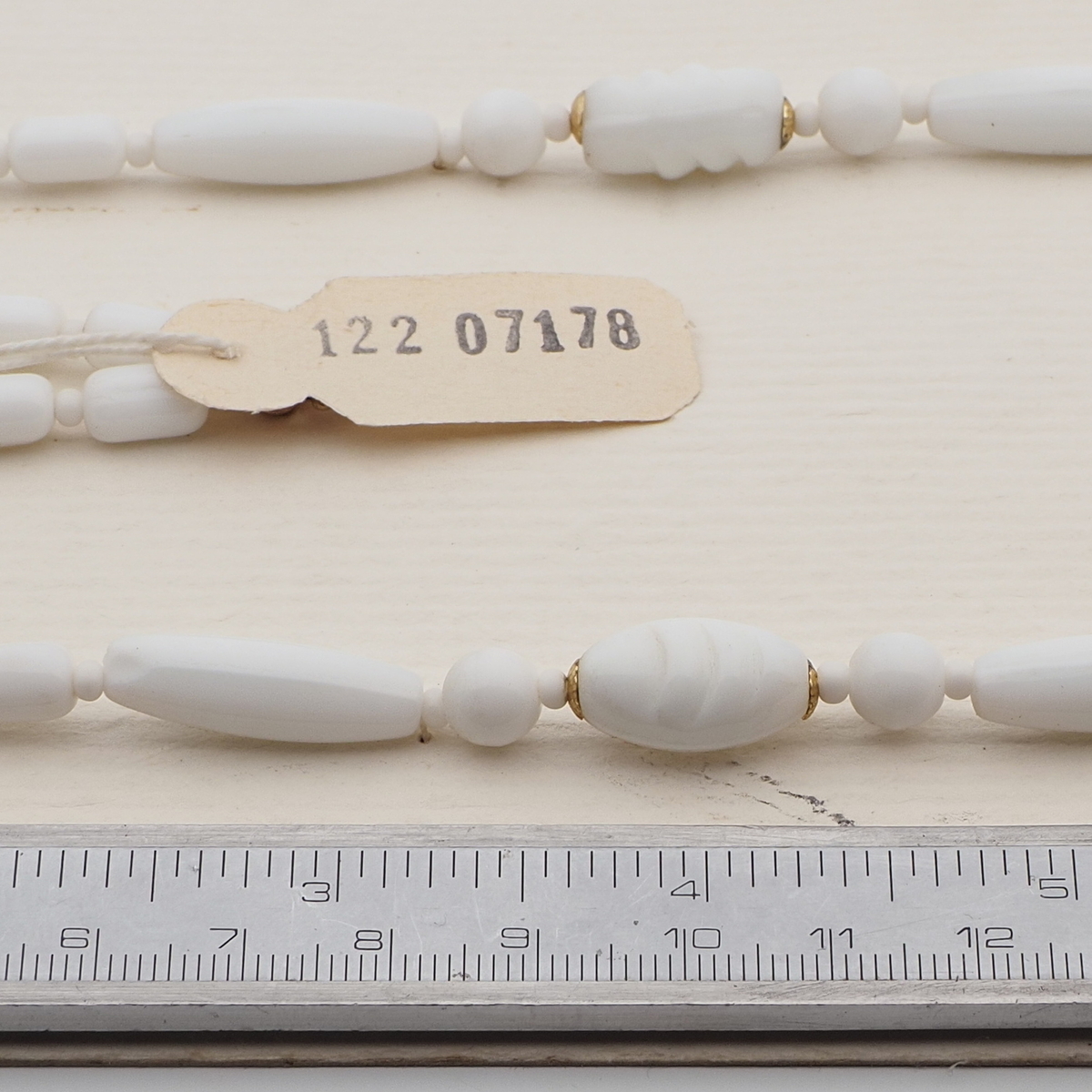 Vintage Czech necklace white round oval bugle glass beads 
