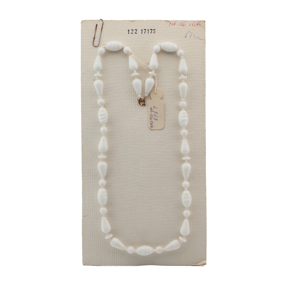 Vintage Czech necklace white round oval teardrop glass beads 