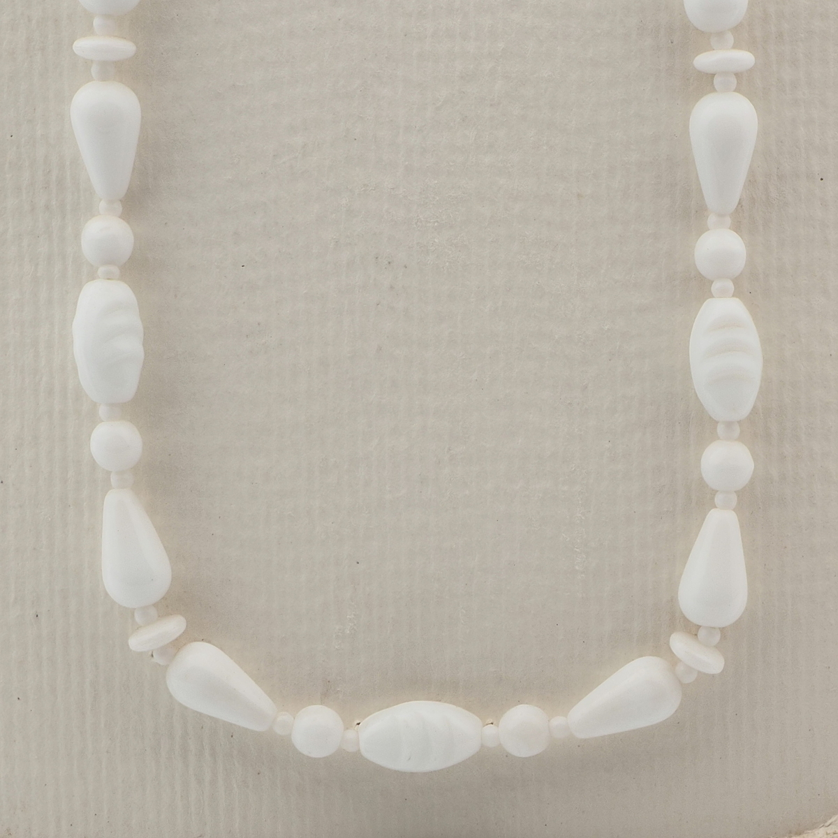 Vintage Czech necklace white round oval teardrop glass beads 