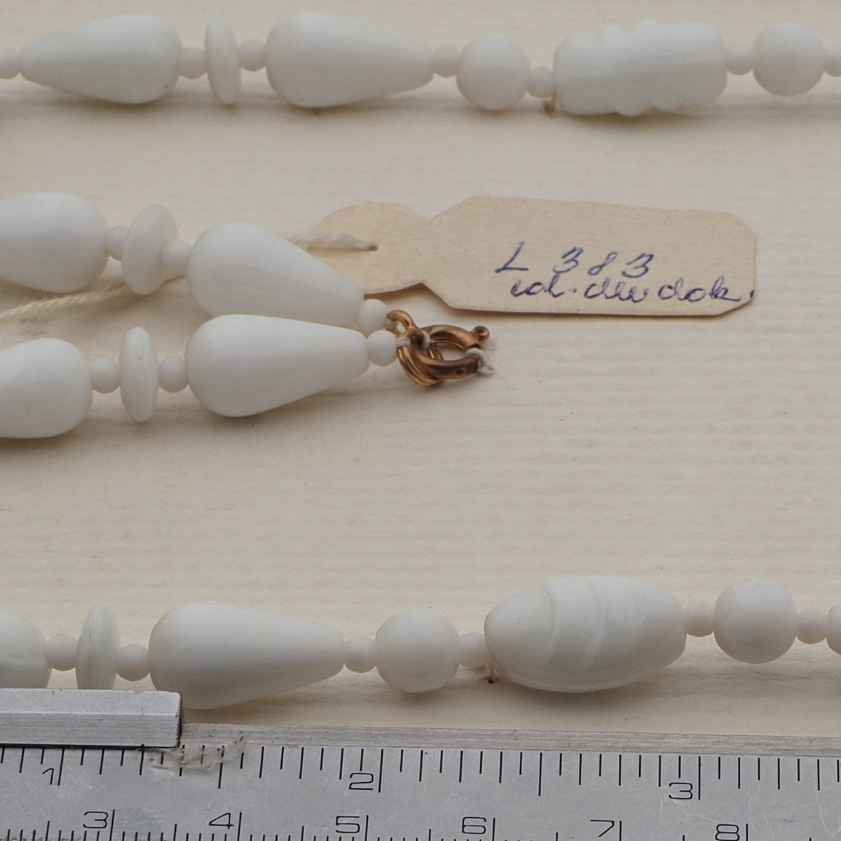 Vintage Czech necklace white round oval teardrop glass beads 