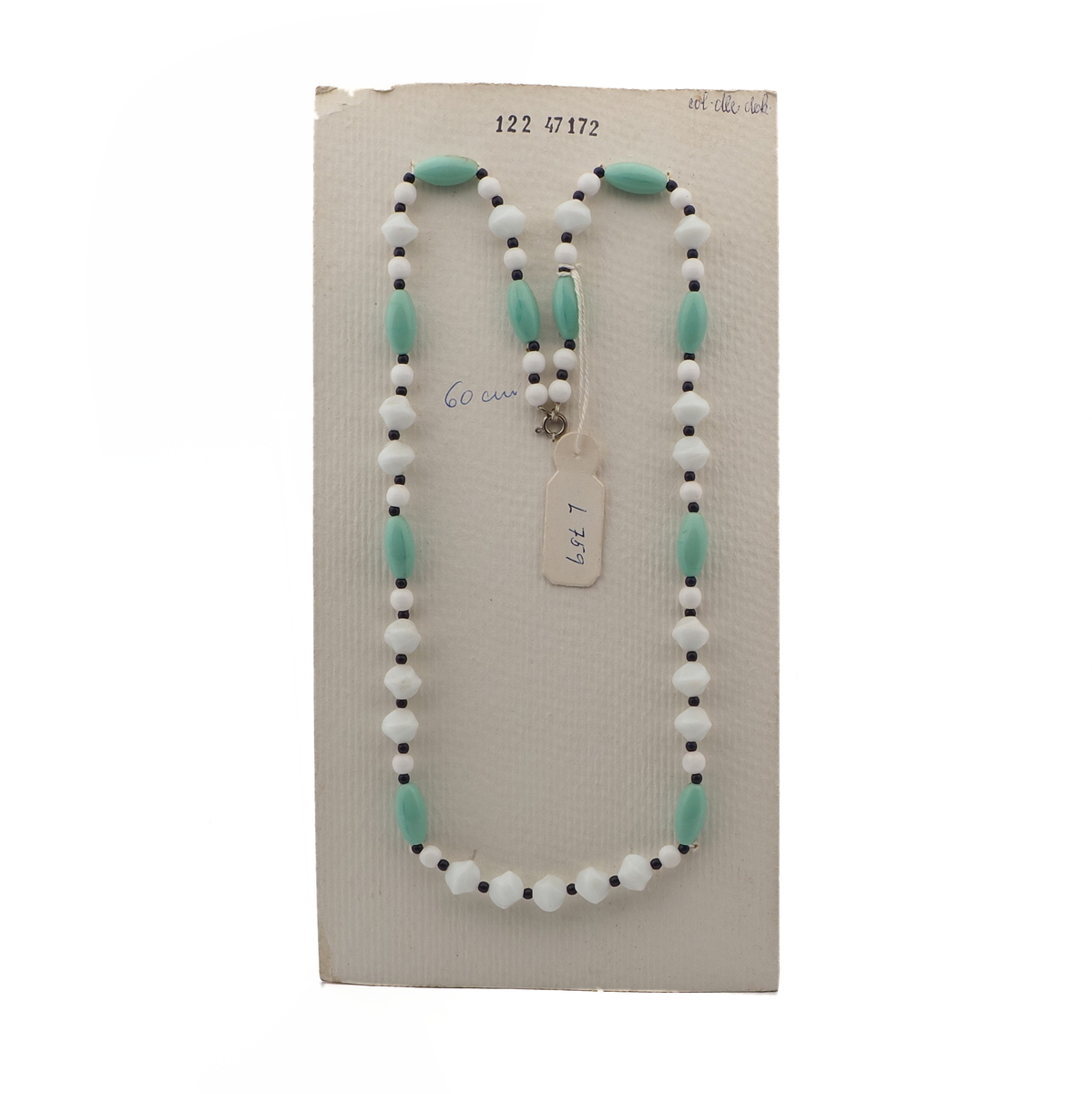 Vintage Czech necklace white green round oval nugget glass beads 