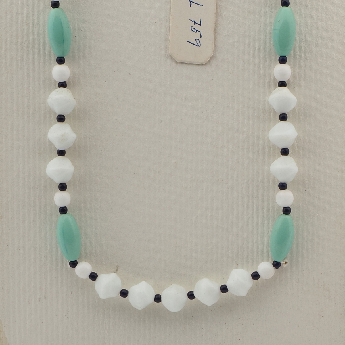 Vintage Czech necklace white green round oval nugget glass beads 