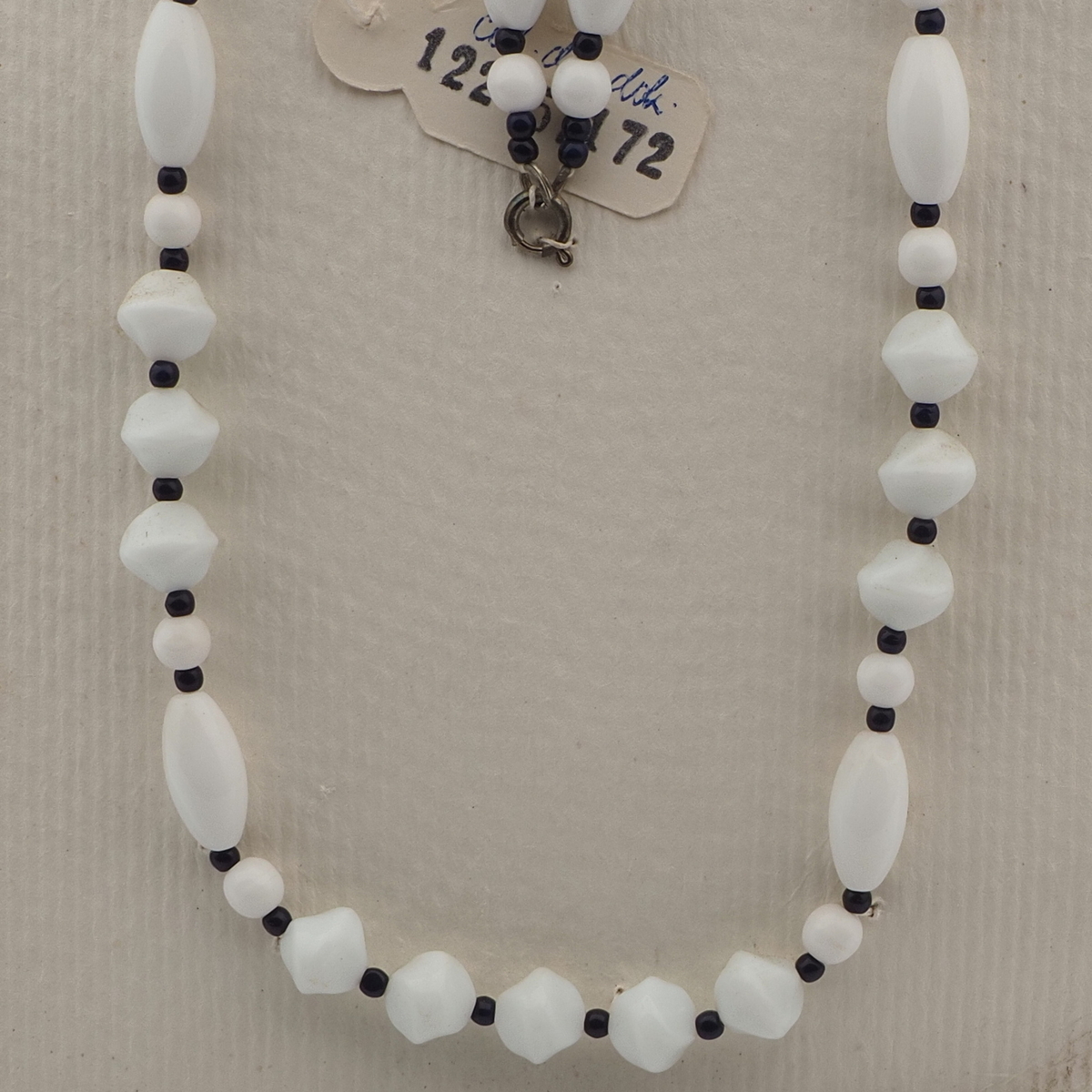 Vintage Czech necklace white blue seed glass beads 