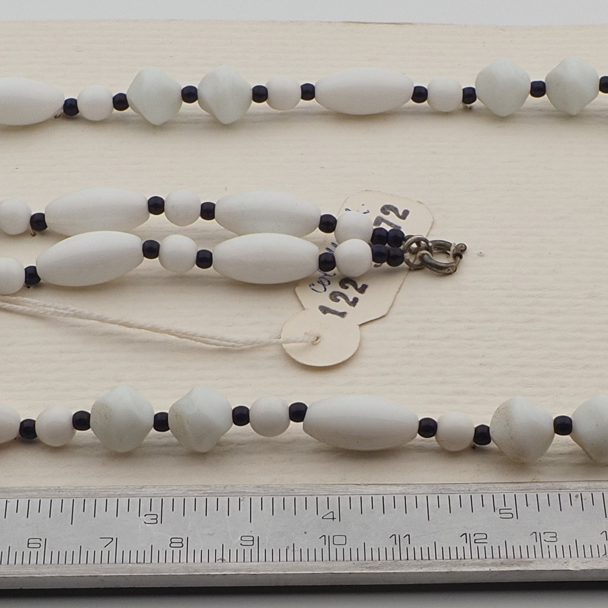 Vintage Czech necklace white blue seed glass beads 
