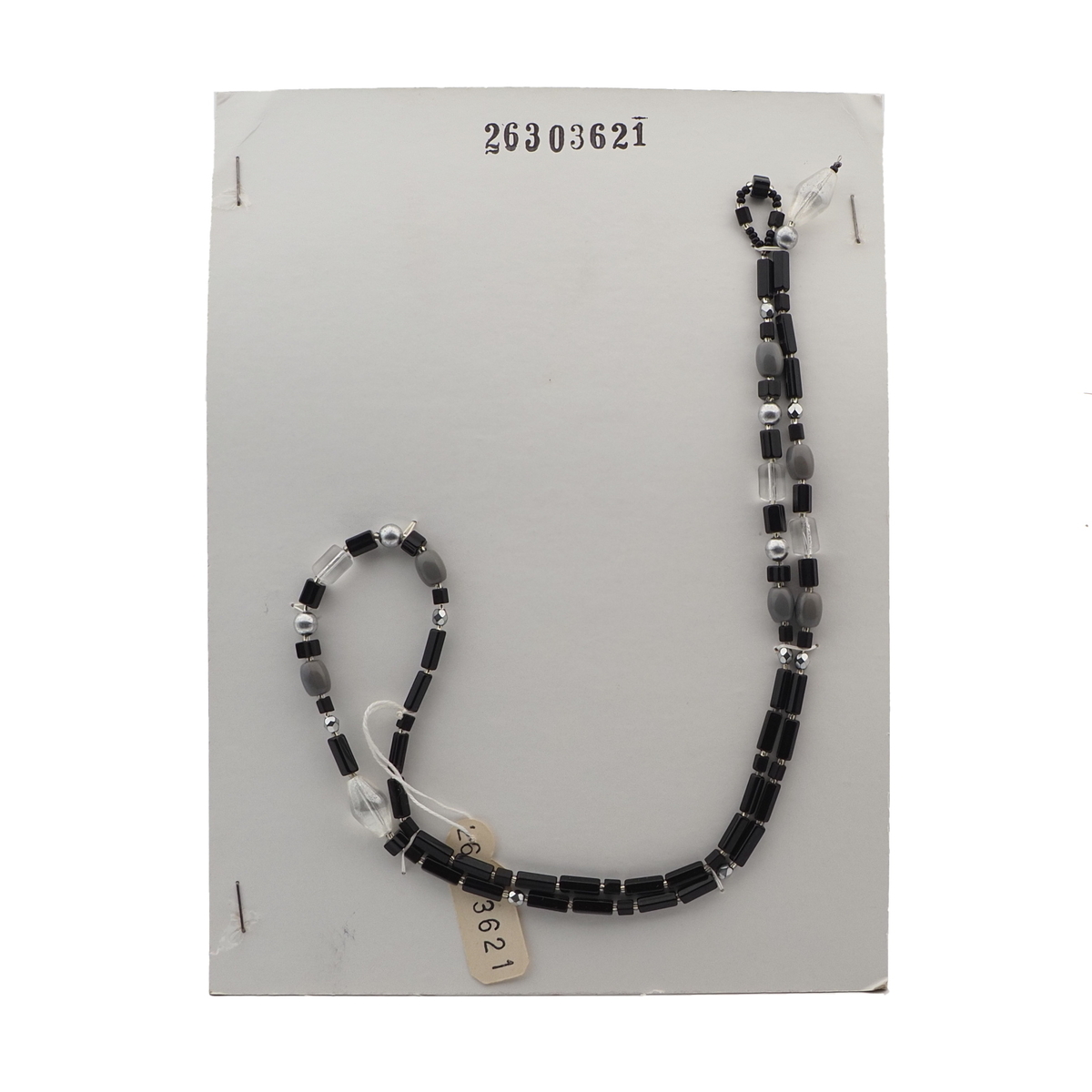 Vintage Czech necklace black silver clear AB pearl glass beads 