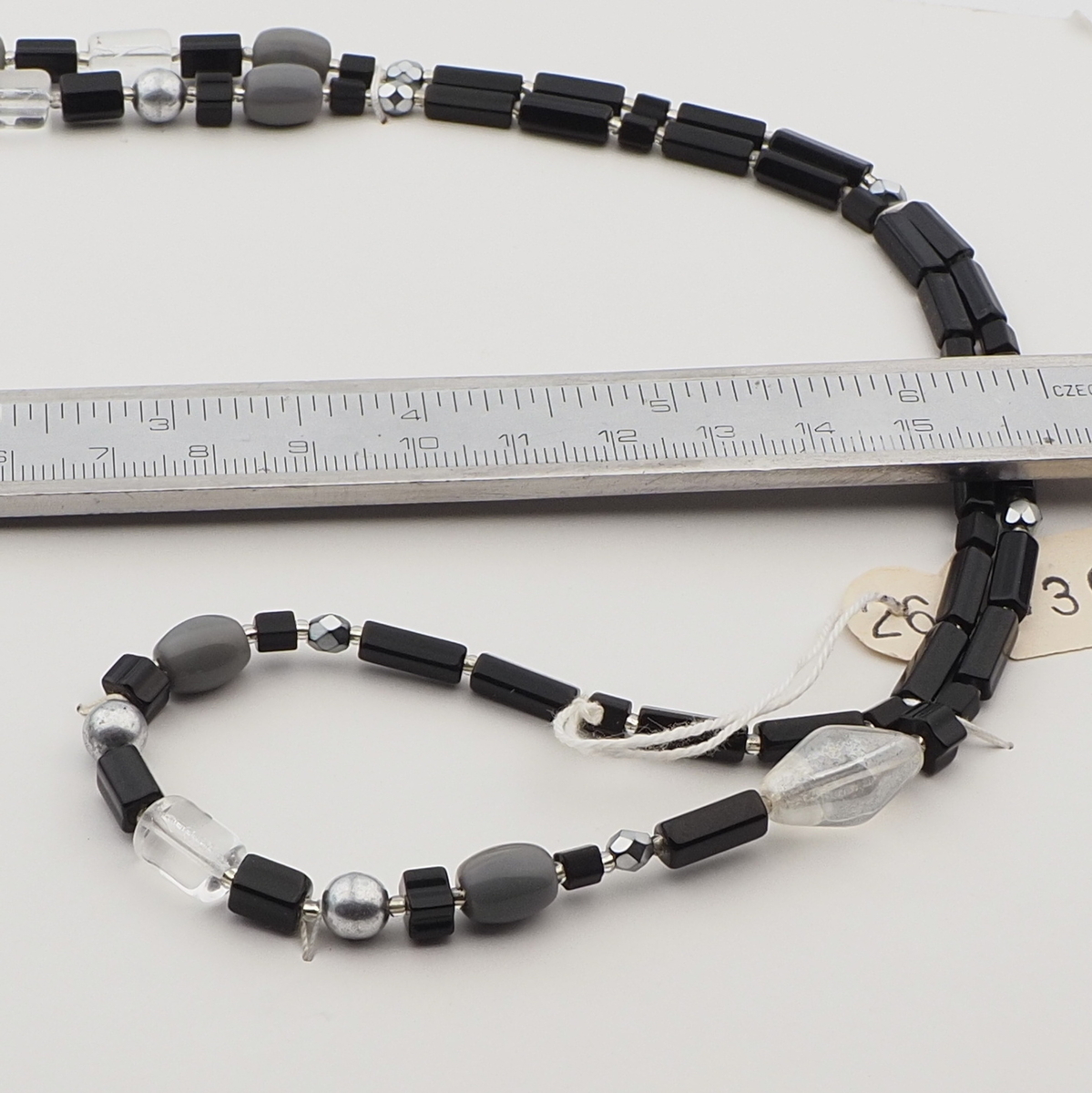 Vintage Czech necklace black silver clear AB pearl glass beads 