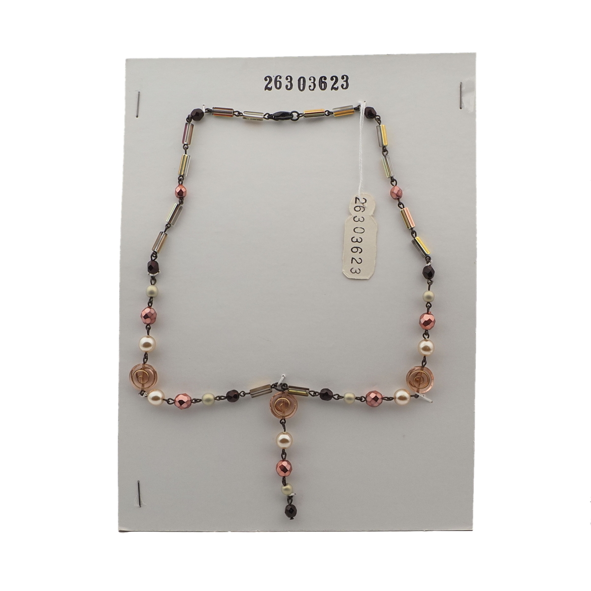 Vintage Czech link necklace black pearl metallic vitrail glass beads 