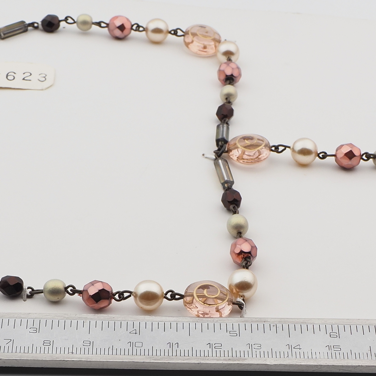 Vintage Czech link necklace black pearl metallic vitrail glass beads 