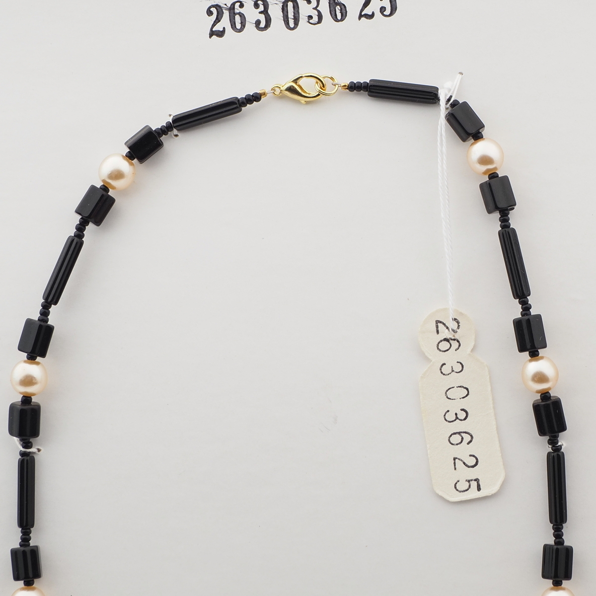 Vintage Czech necklace black pentagon pearl glass beads