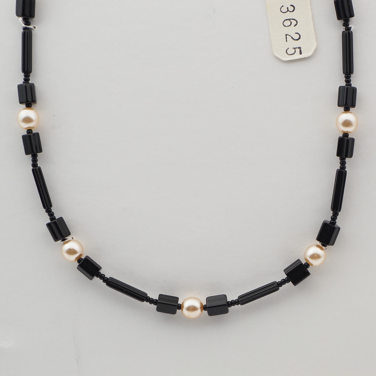 Vintage Czech necklace black pentagon pearl glass beads