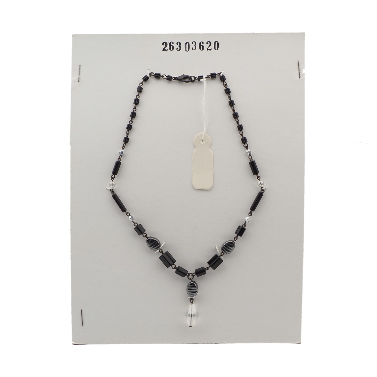 Vintage Czech link necklace black AB hematite glass beads 