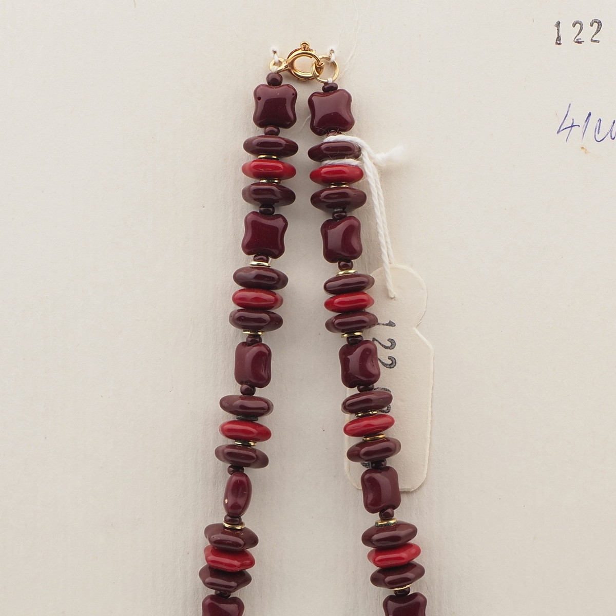 Vintage Czech necklace dark red square hexagon glass beads 