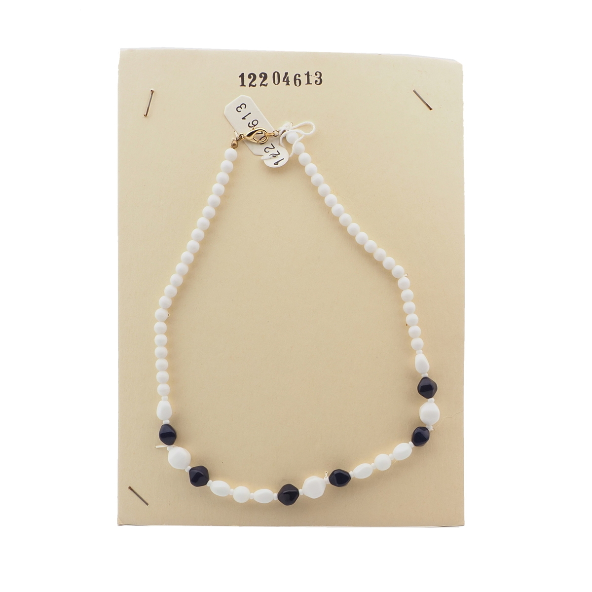 Vintage Czech necklace white blue round oval bicone glass beads 