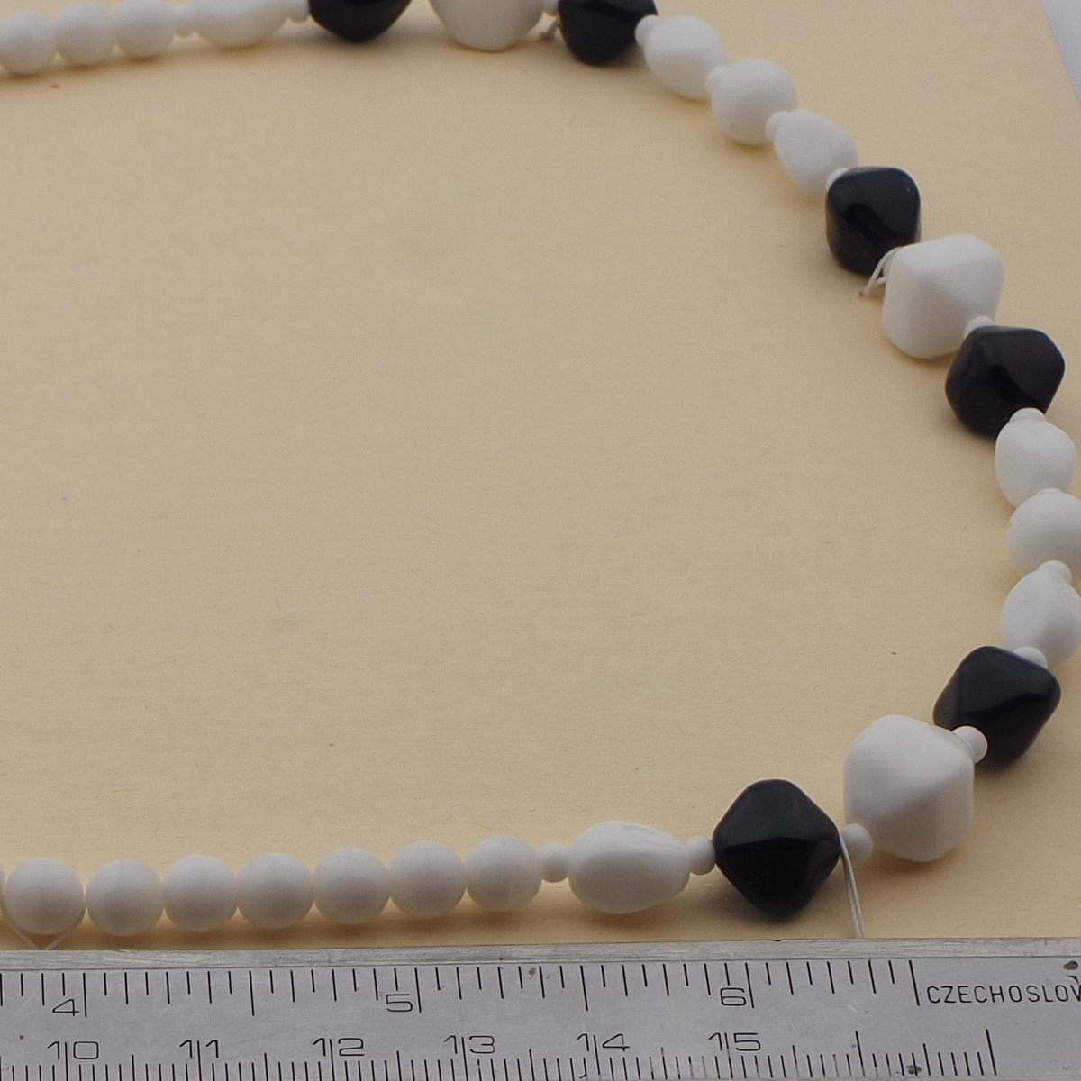 Vintage Czech necklace white blue round oval bicone glass beads 