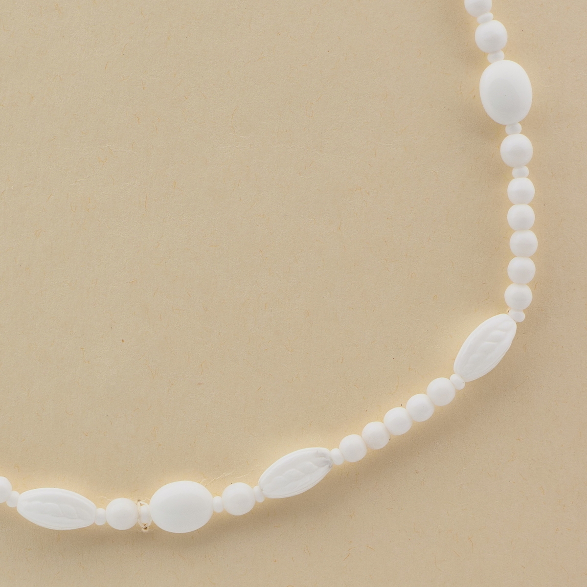 Vintage Czech necklace white round oval glass beads 18"