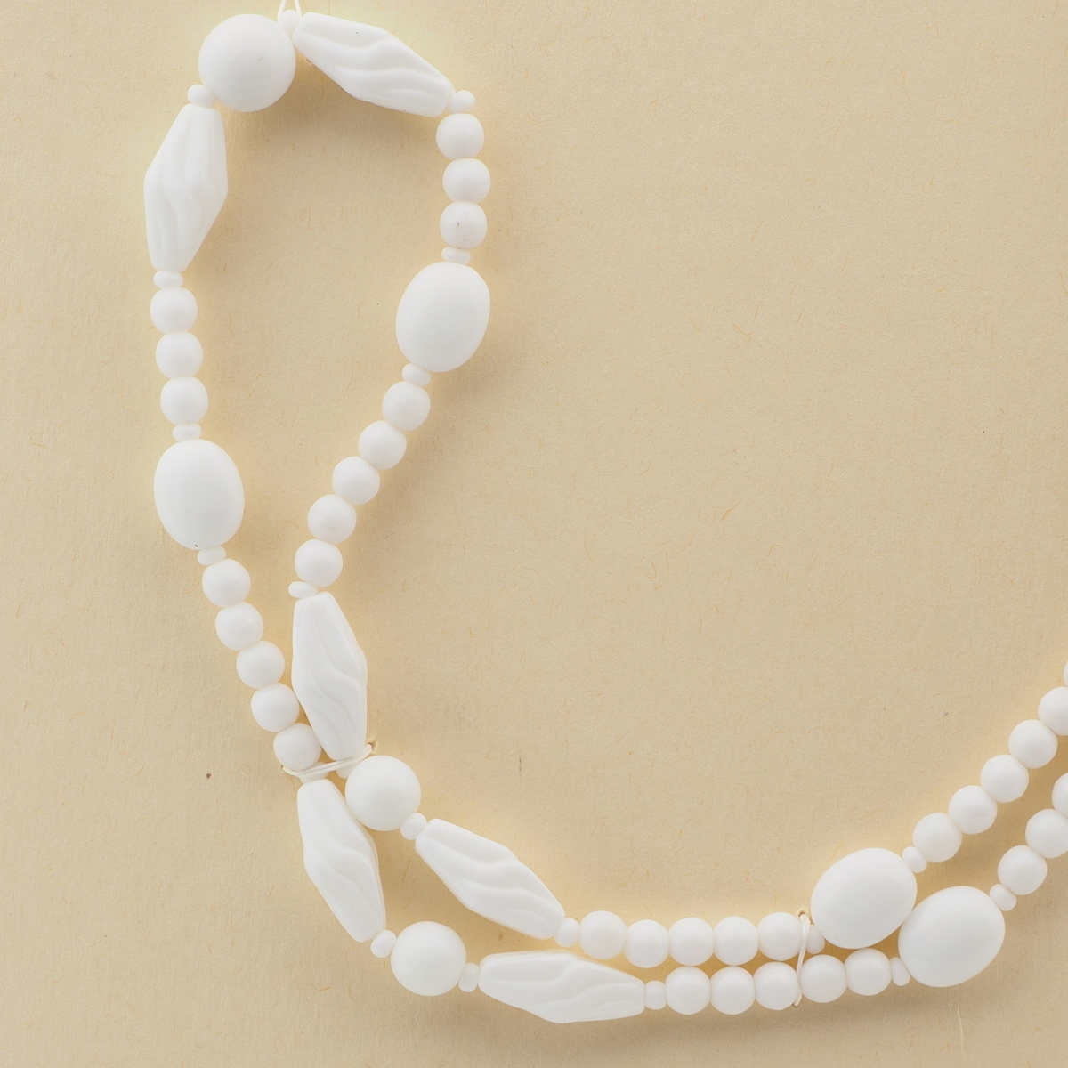 Vintage Czech necklace white round oval bicone glass beads  
