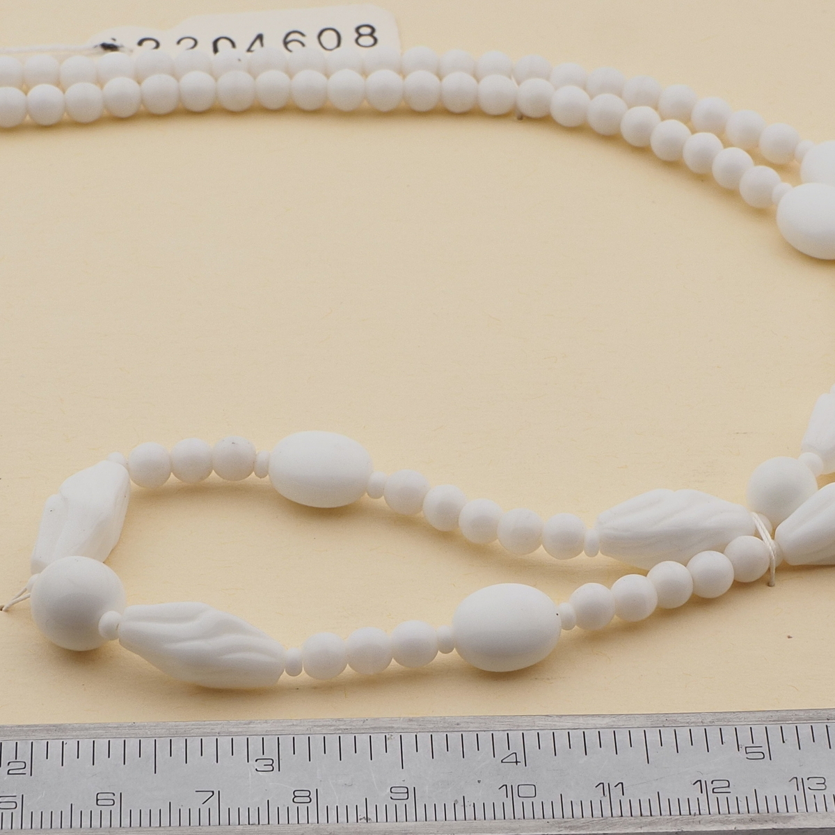 Vintage Czech necklace white round oval bicone glass beads  