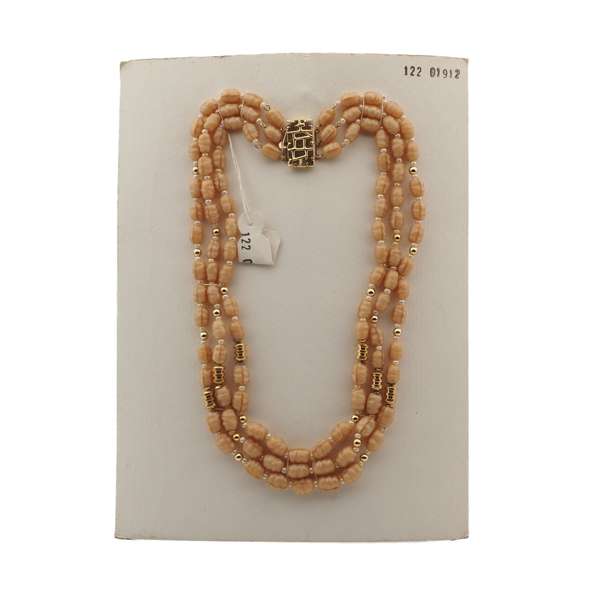 Vintage Czech 3 strand necklace beige oval nugget glass beads  